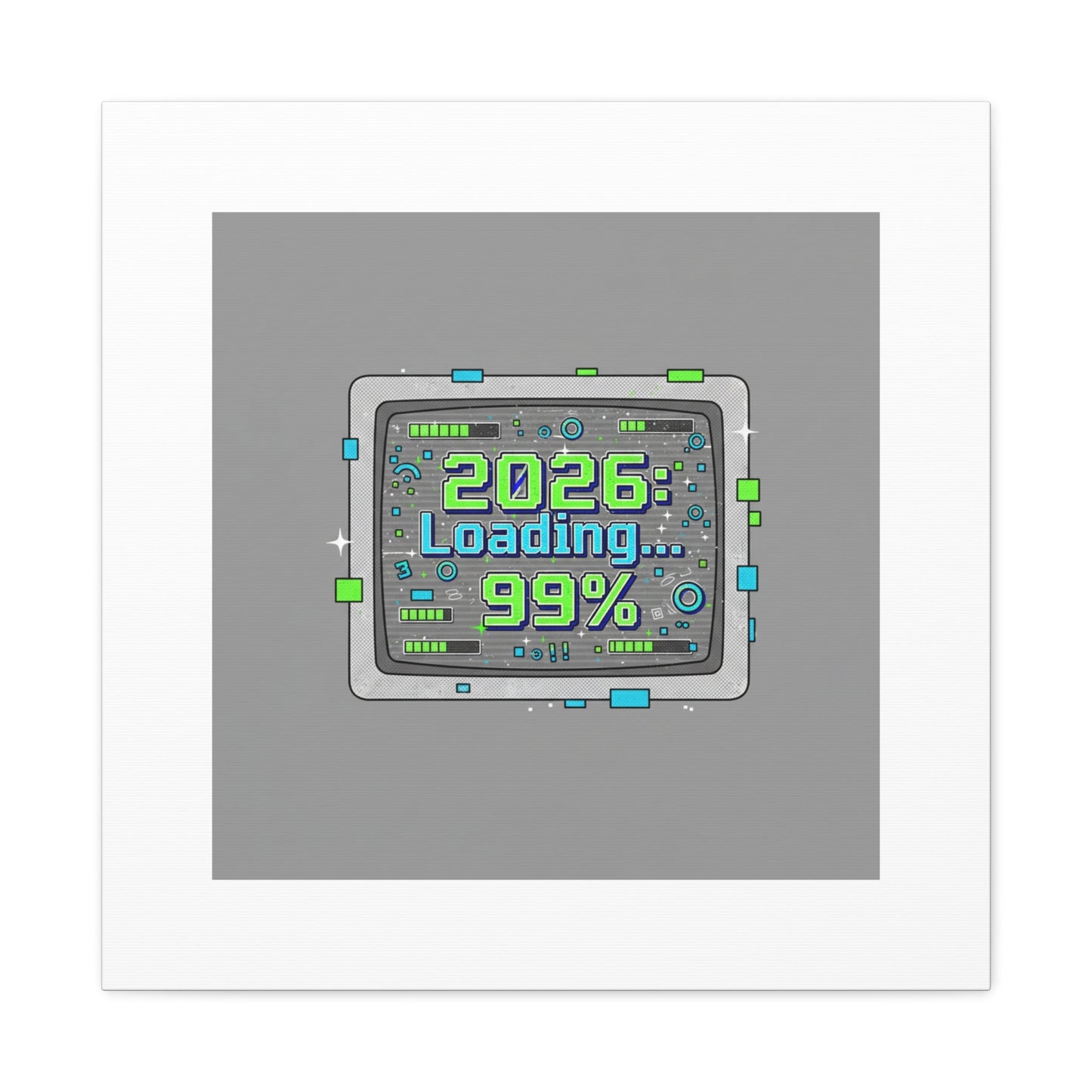 2026 Loading 99% Canvas | NYE countdown, retro system interface