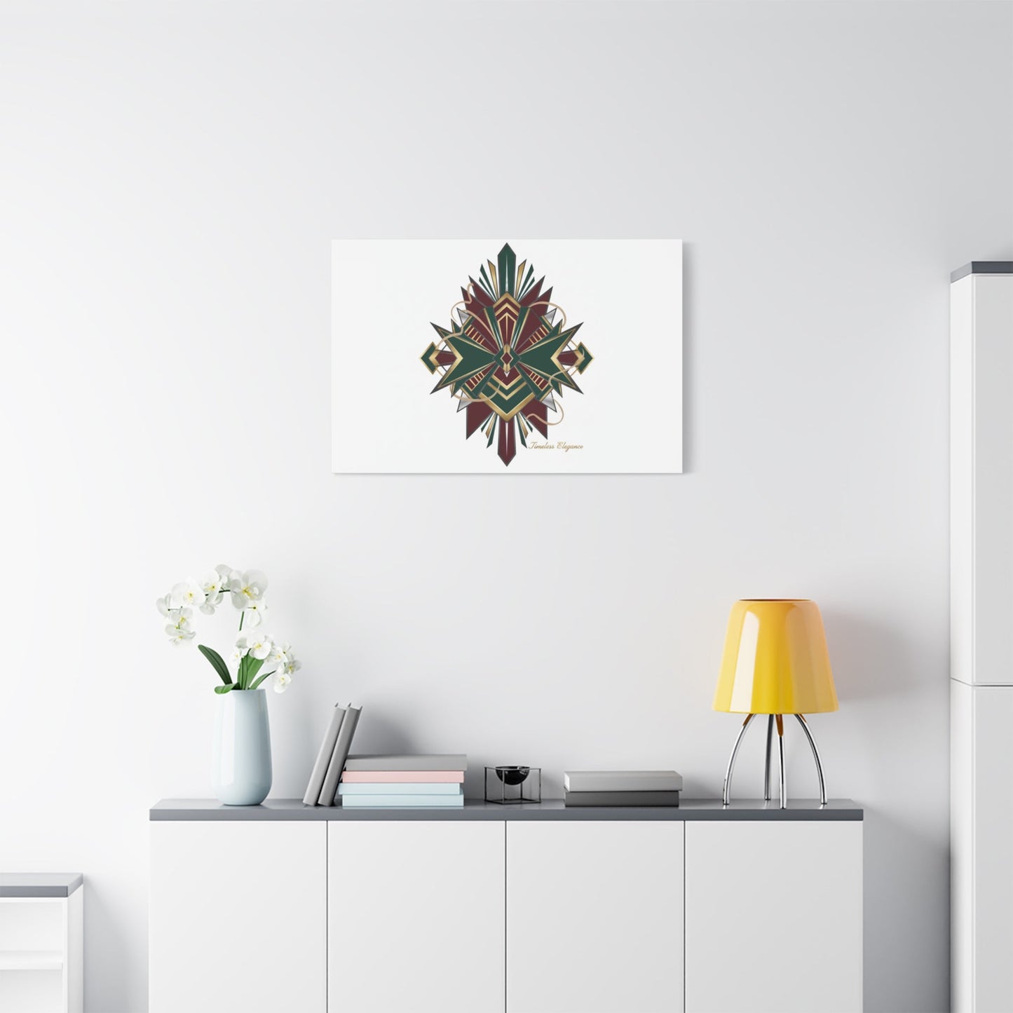 Art Deco geometric brass print Canvas | Neo-Deco chrome & gold fan motif