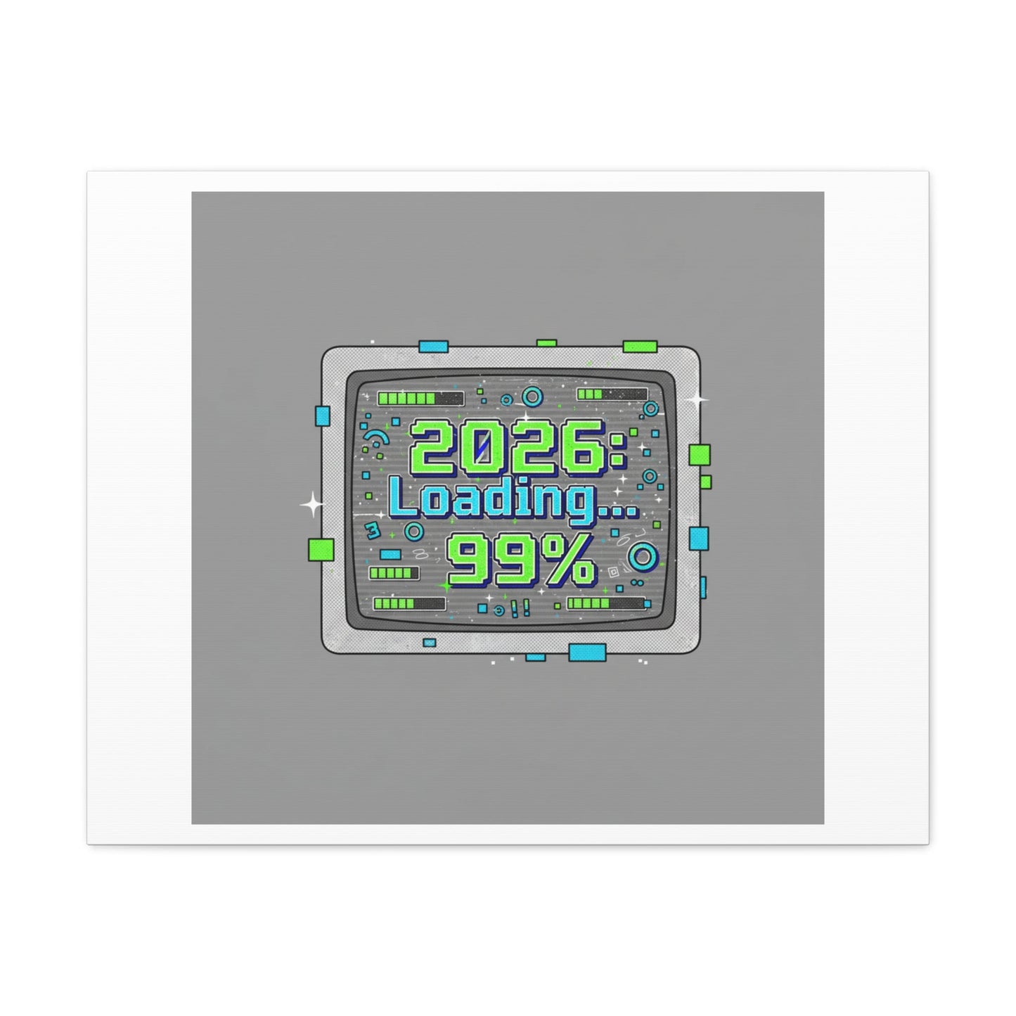 2026 Loading 99% Canvas | NYE countdown, retro system interface