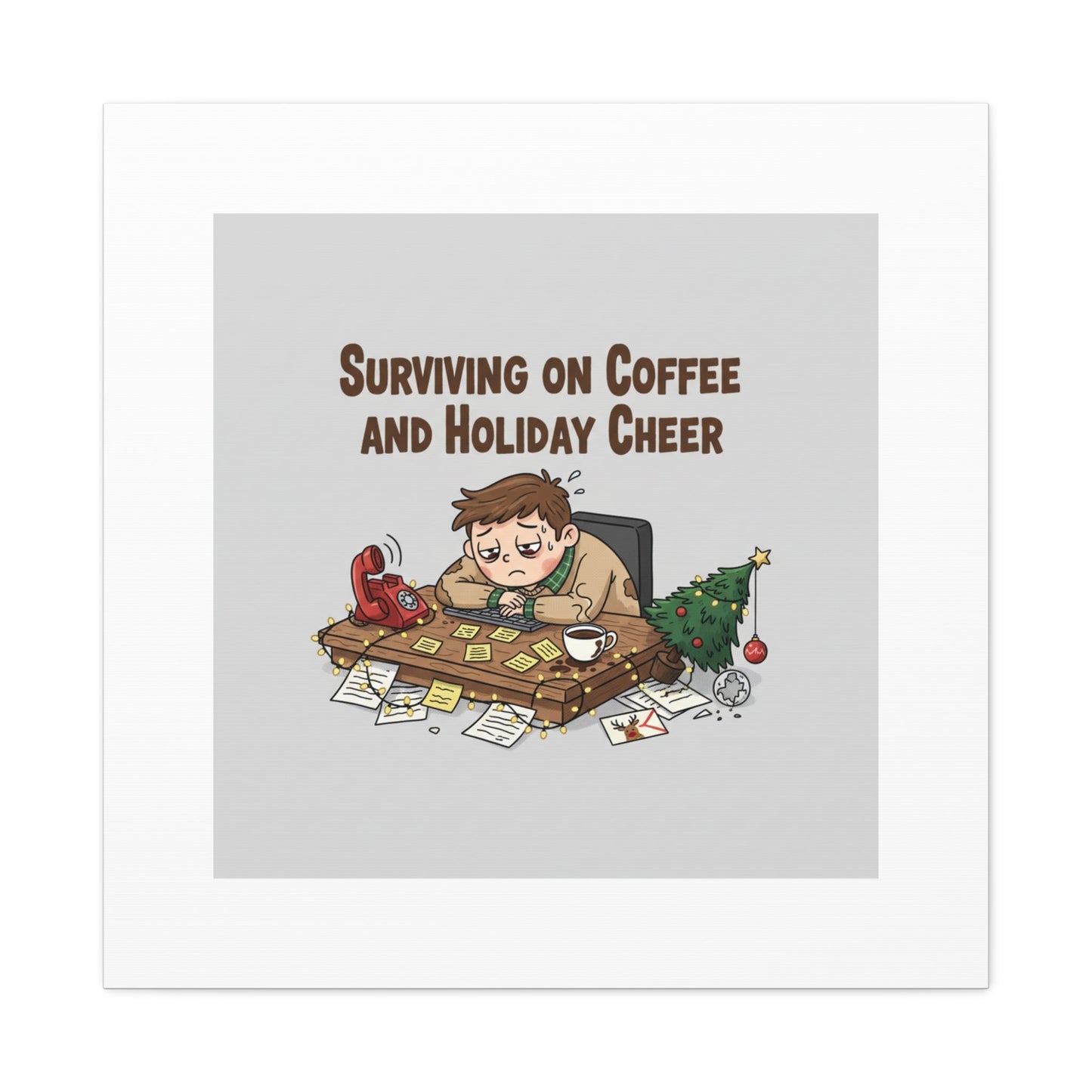 Surviving on Coffee and Holiday Cheer Canvas | Holiday Burnout, Festive But Tired
