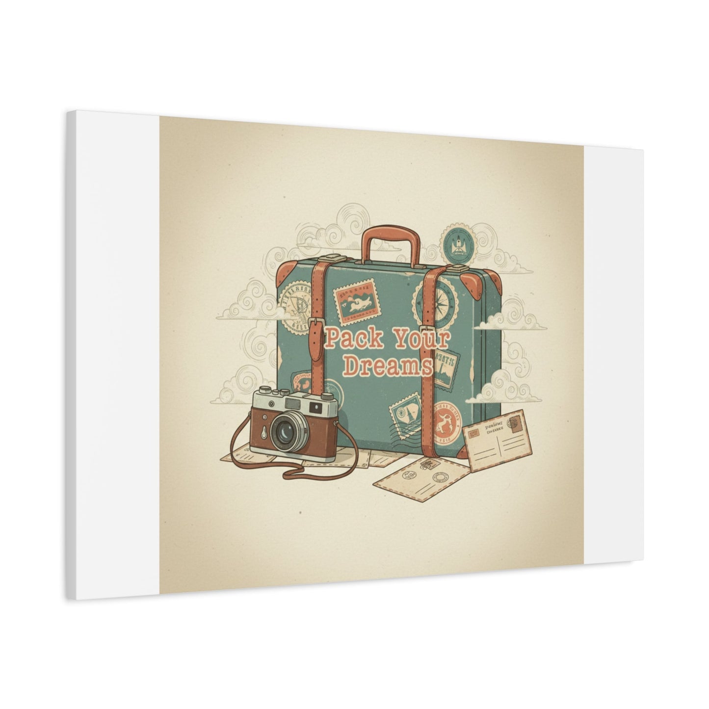 Pack Your Dreams Canvas | Retro Travel Postcard, Wanderlust Passport Stamp Art