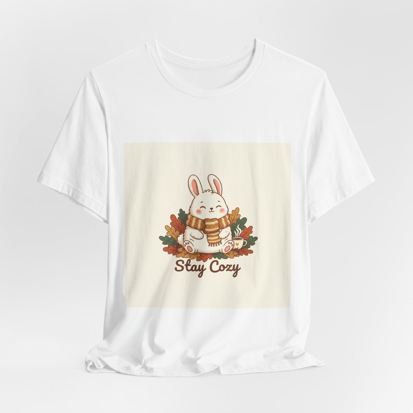 Stay Cozy Bunny T-Shirt | cute animal illustration, winter forest art