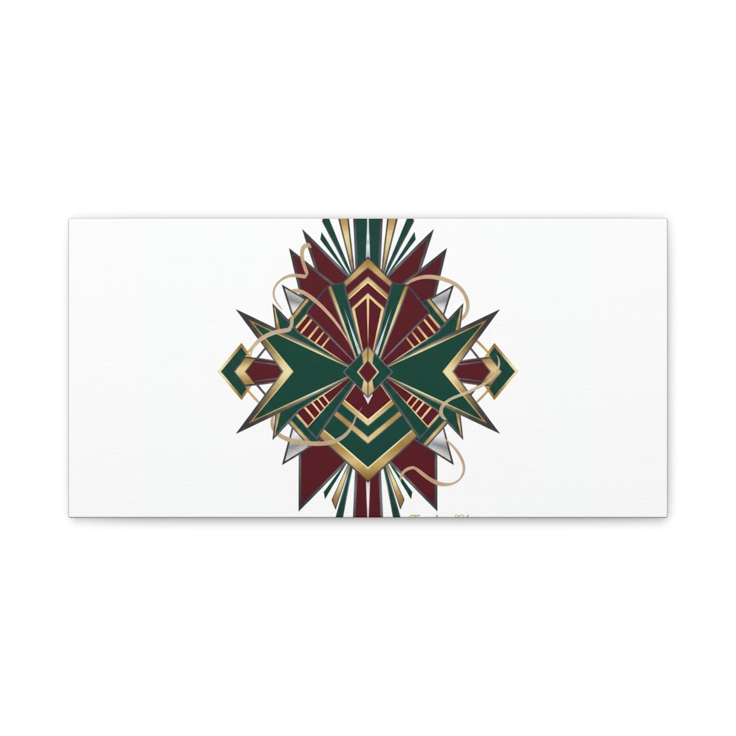Art Deco geometric brass print Canvas | Neo-Deco chrome & gold fan motif