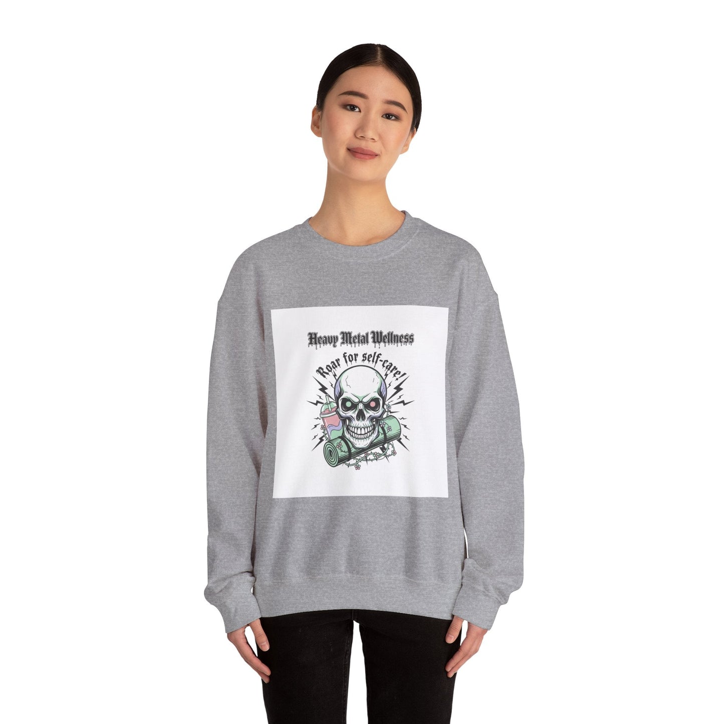 Heavy Metal Wellness Skull Crewneck Sweatshirt | metal font shirt, gothic wellness quote