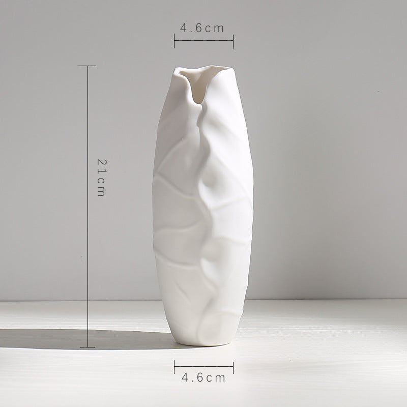 Wind Ceramic Dried Flower Vase Small  Flower Flower Arrangement White Desktop Living Room Home Decoration Ornaments