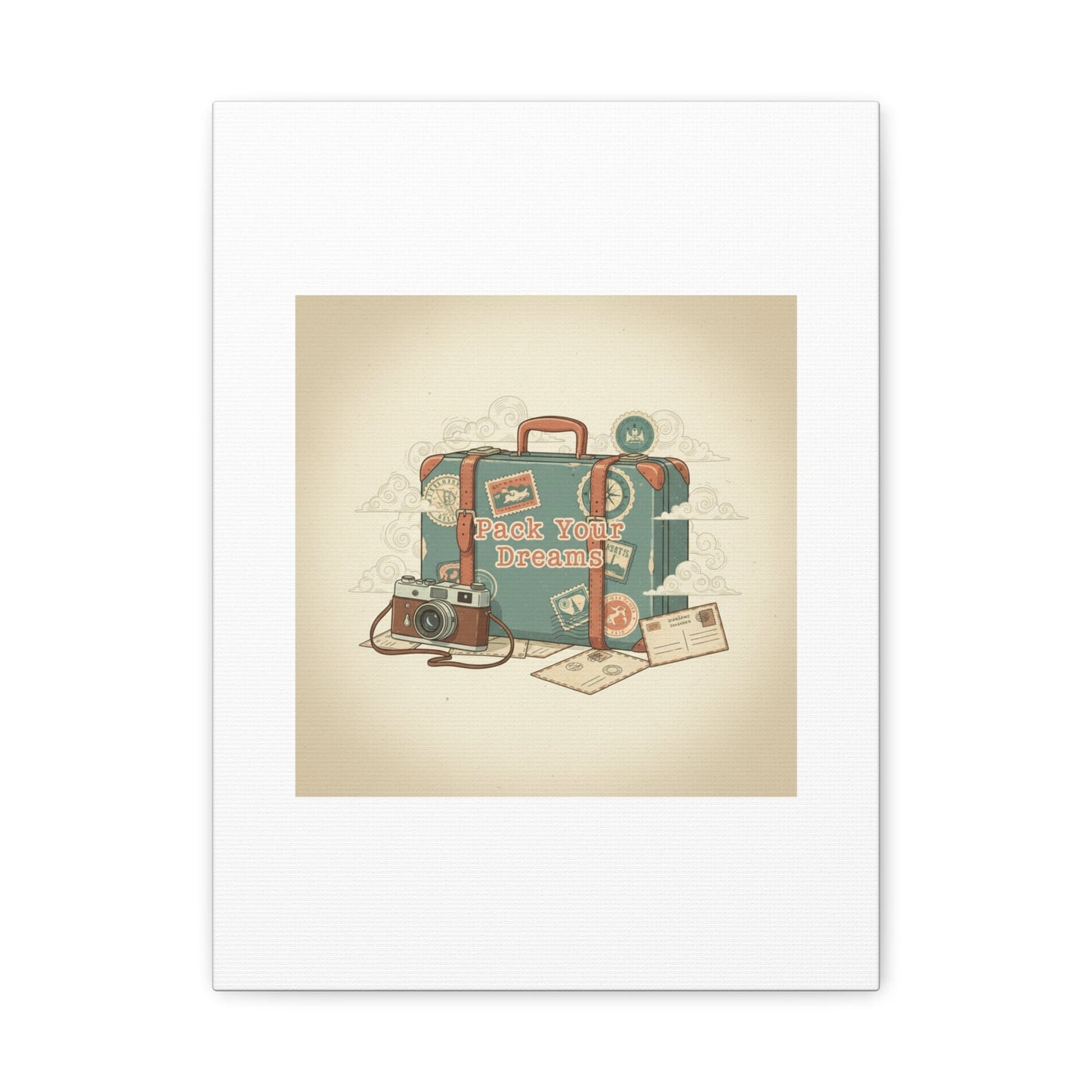 Pack Your Dreams Canvas | Retro Travel Postcard, Wanderlust Passport Stamp Art