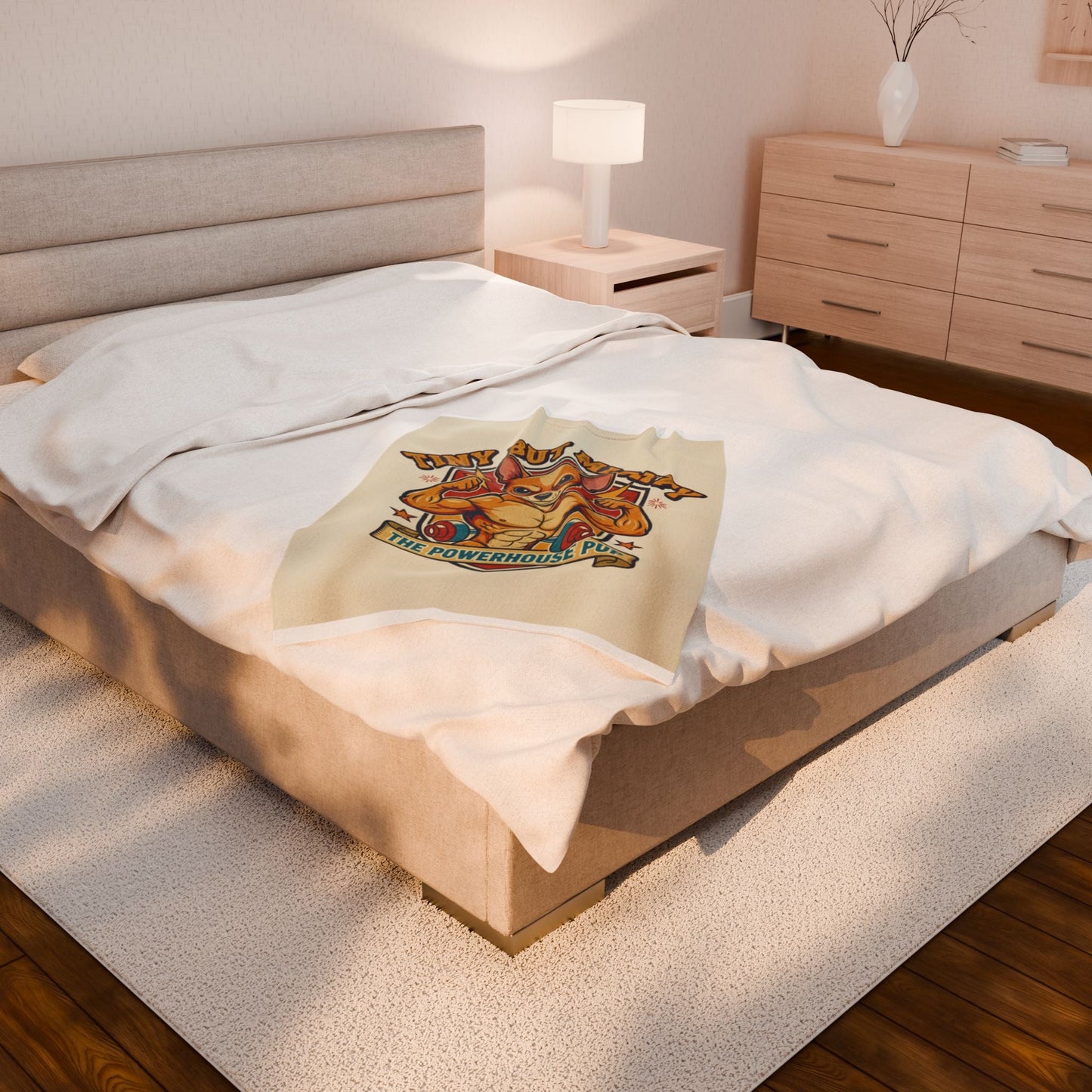 Velveteen Plush Blanket — "Tiny But Mighty" Funny Pup Throw