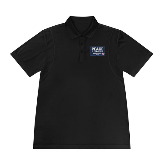 Peace & Progress Men's Polo Shirt — 'PEACE not POTENTIAL FOR WAR' Patch