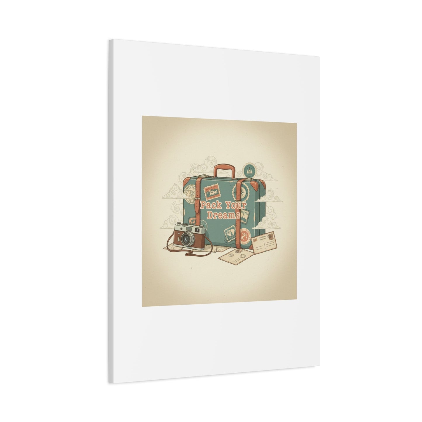 Pack Your Dreams Canvas | Retro Travel Postcard, Wanderlust Passport Stamp Art