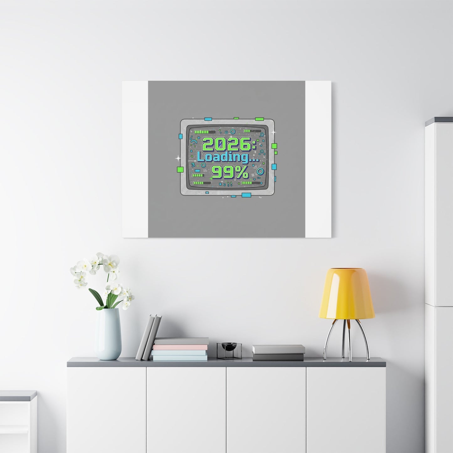 2026 Loading 99% Canvas | NYE countdown, retro system interface