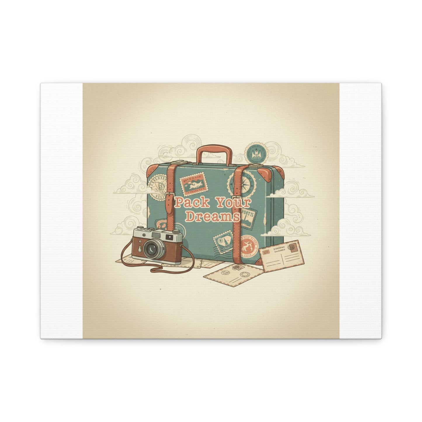Pack Your Dreams Canvas | Retro Travel Postcard, Wanderlust Passport Stamp Art