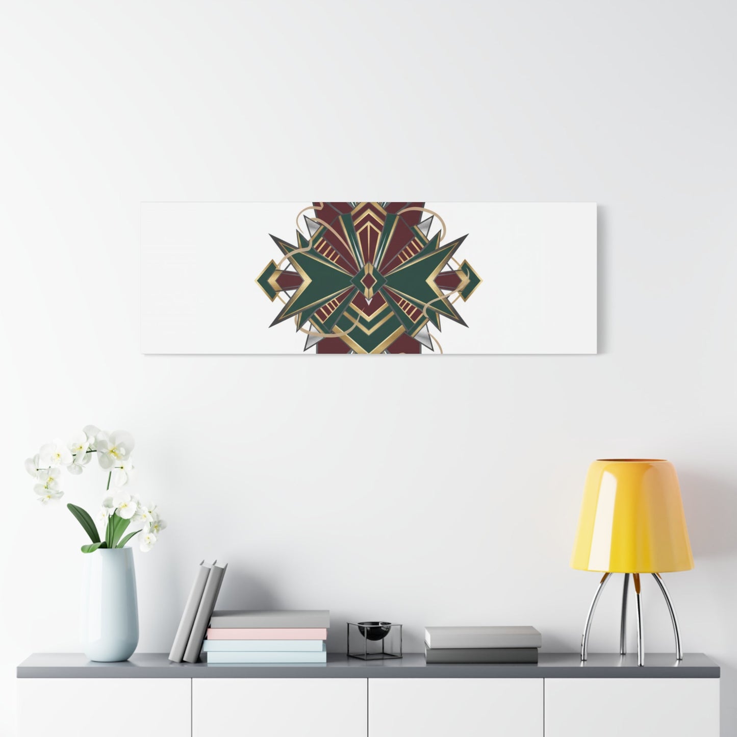 Art Deco geometric brass print Canvas | Neo-Deco chrome & gold fan motif