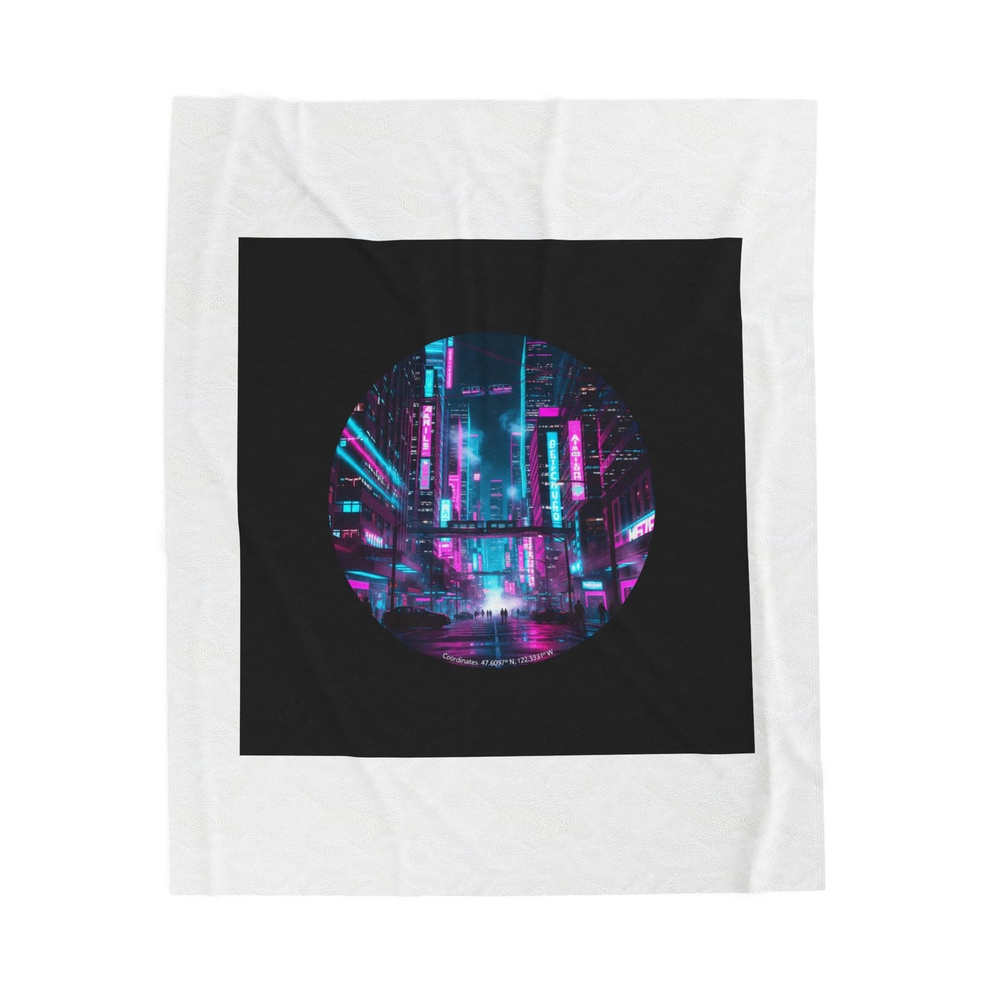 Neon Cyberpunk Cityscape Velveteen Plush Blanket | synthwave skyline
