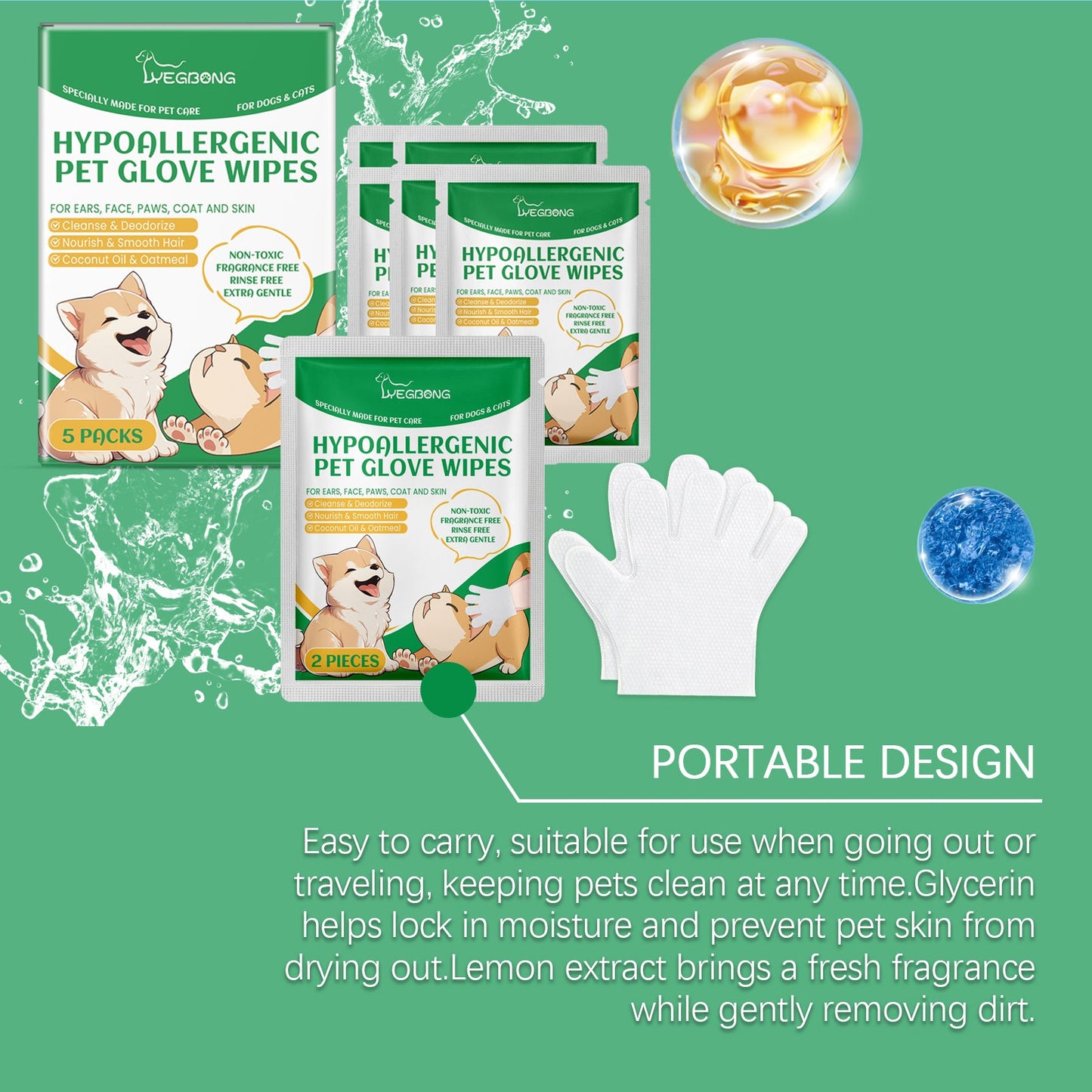 Pet Disposable Cleaning Gloves Dog Cat Hair And Skin Gentle Cleaning Care Gloves