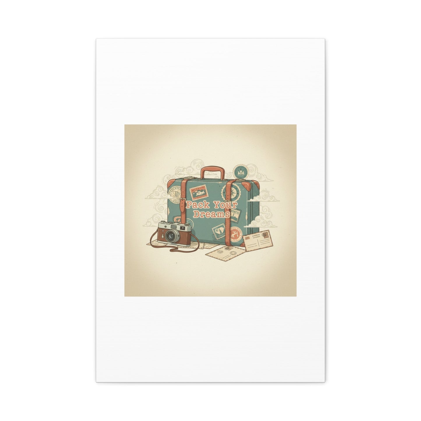 Pack Your Dreams Canvas | Retro Travel Postcard, Wanderlust Passport Stamp Art