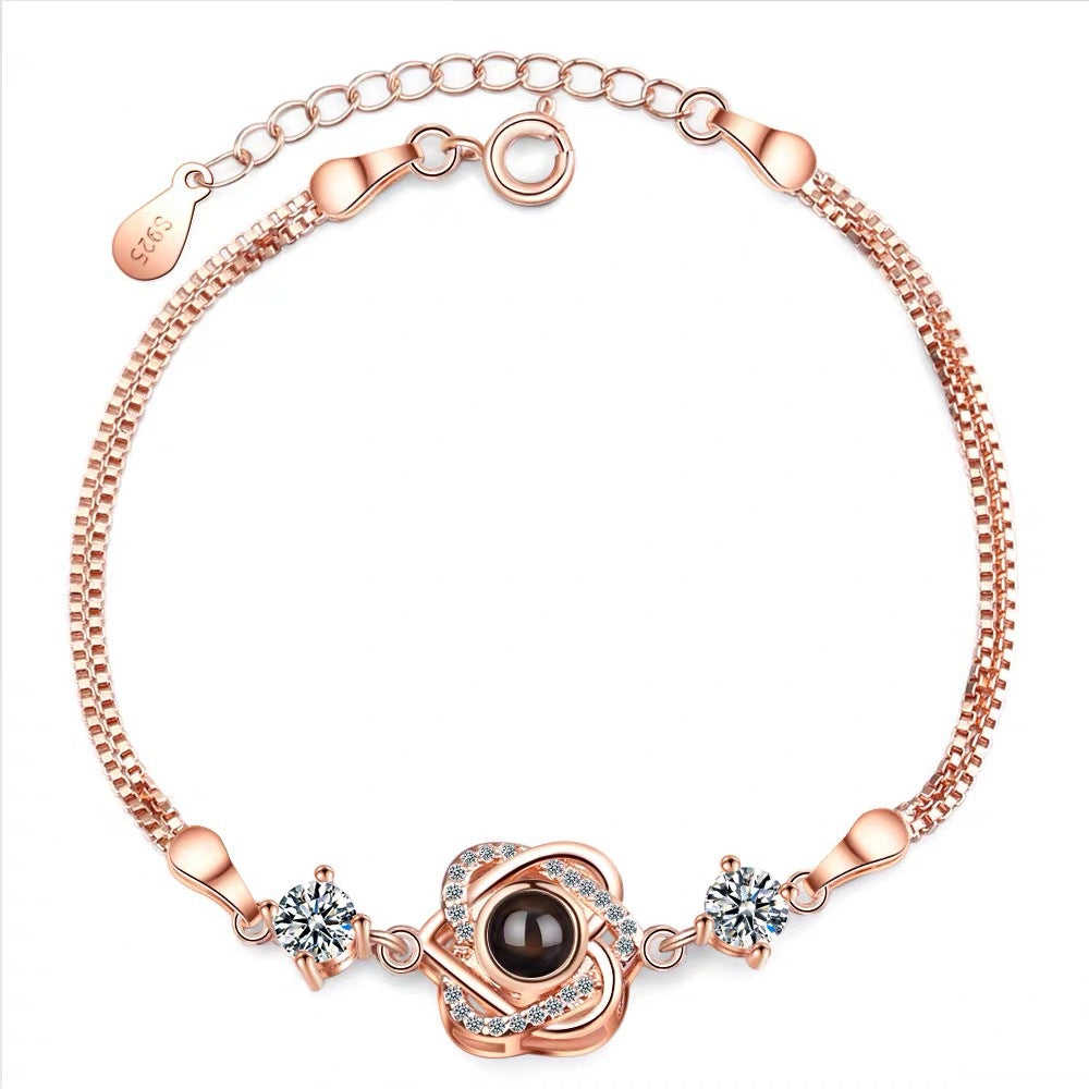 Customized color photo projection s925 pure silver six pointed star bracelet with 100 languages for birthday commemoration