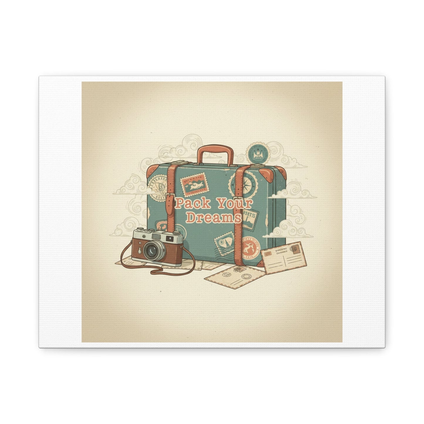 Pack Your Dreams Canvas | Retro Travel Postcard, Wanderlust Passport Stamp Art