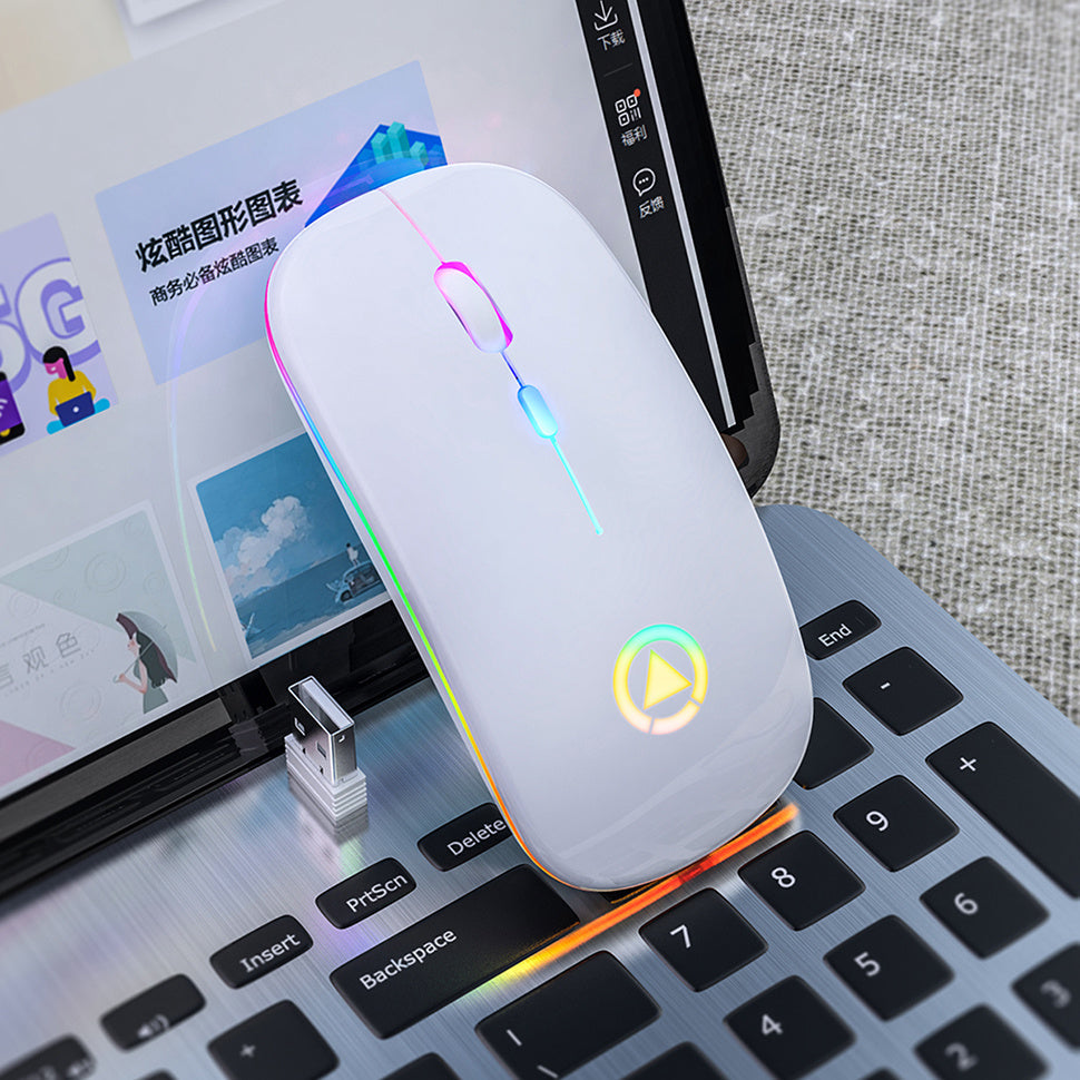 BLACK Silent ULTRA THIN rechargeable wireless mouse 7 GLOWING LIGHTS