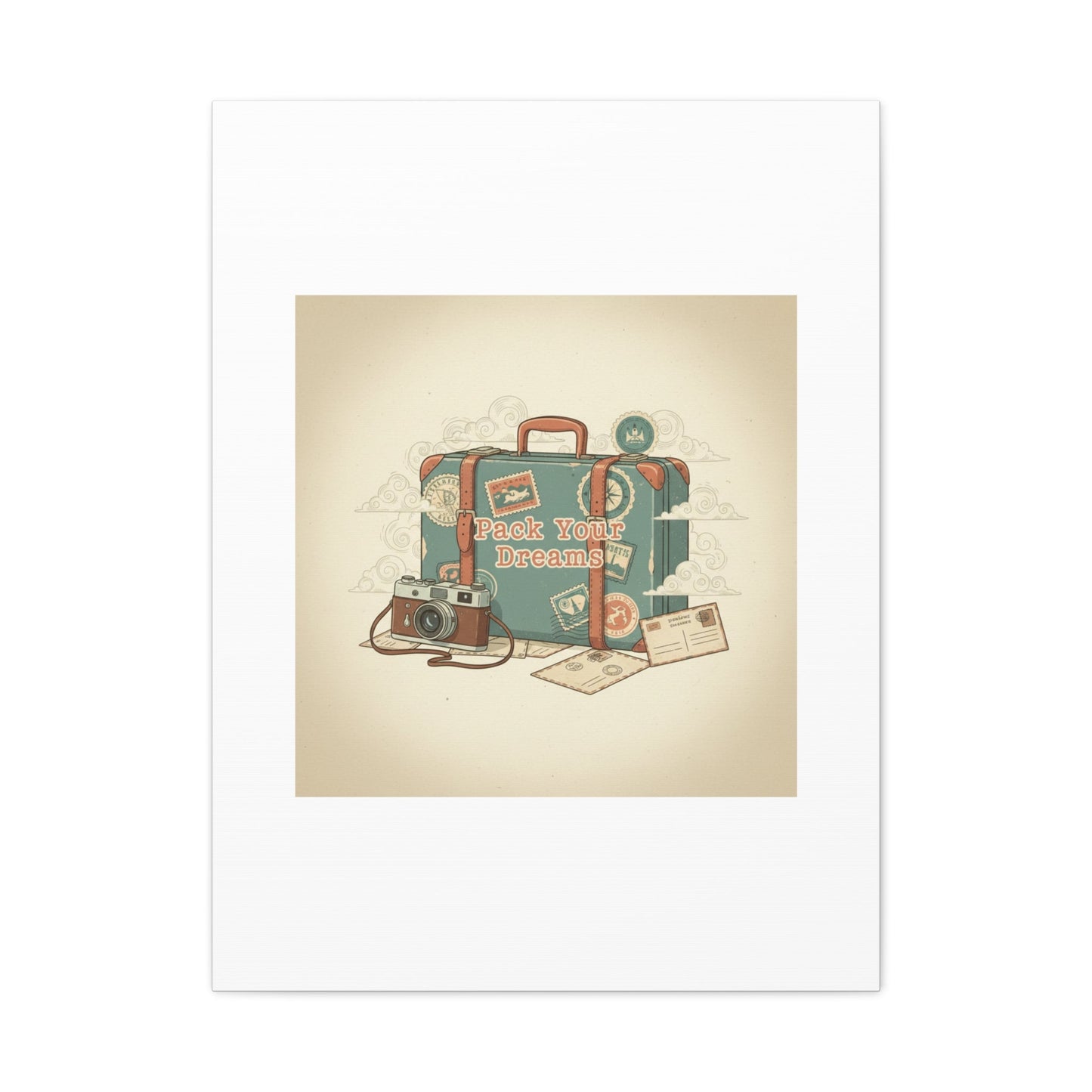 Pack Your Dreams Canvas | Retro Travel Postcard, Wanderlust Passport Stamp Art