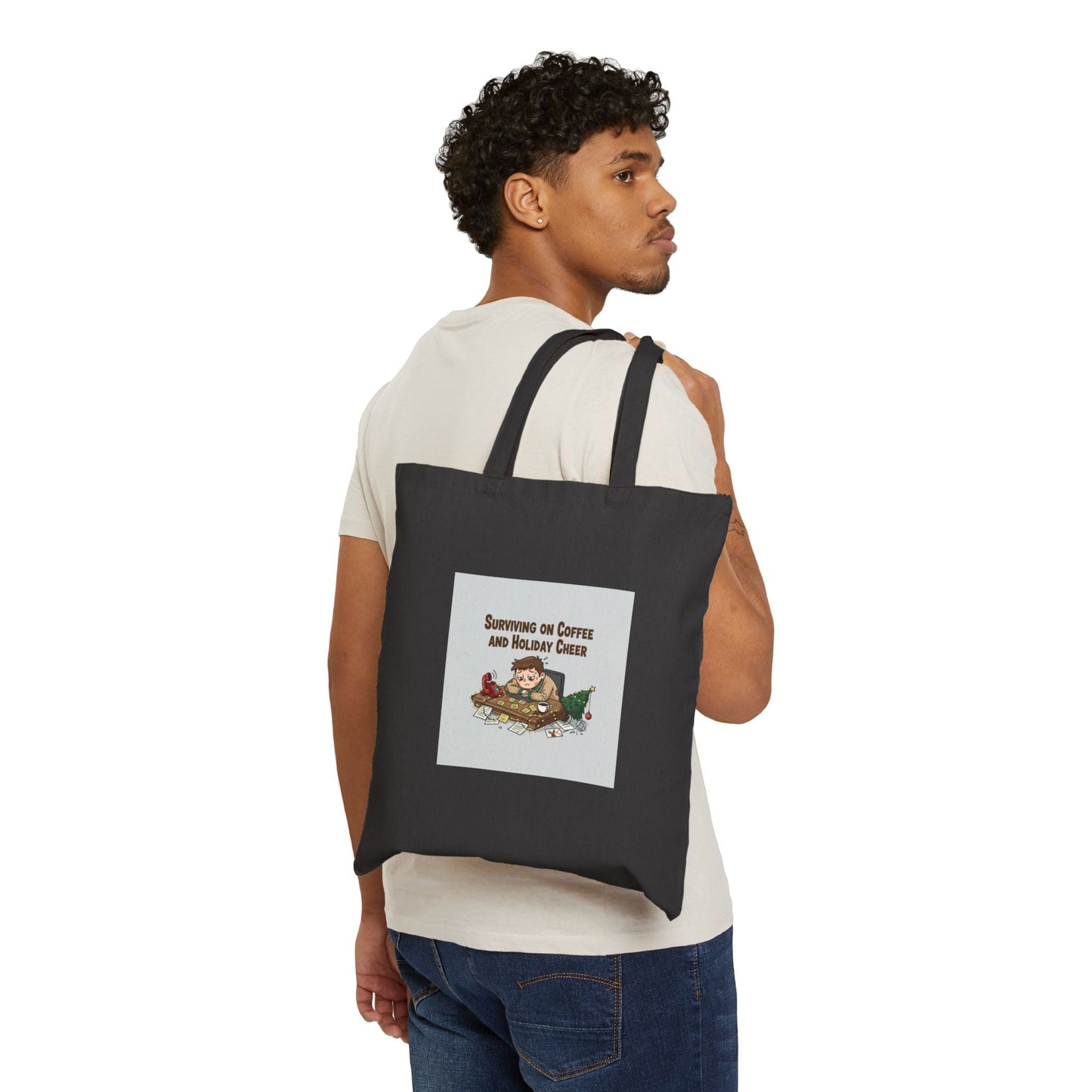 Surviving on Coffee and Holiday Cheer Tote | Holiday Burnout, Festive But Tired
