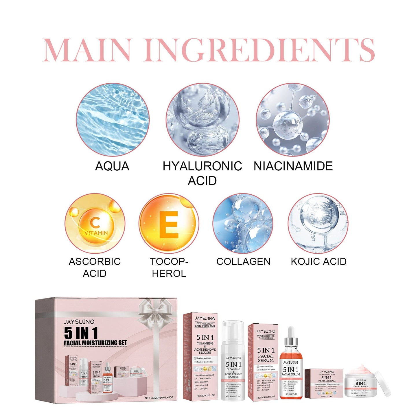 5 In 1 Facial Moisturizer Set, Hydrating And Moisturizing Deep Moisturizing Whitening, Brightening And Firming Skin