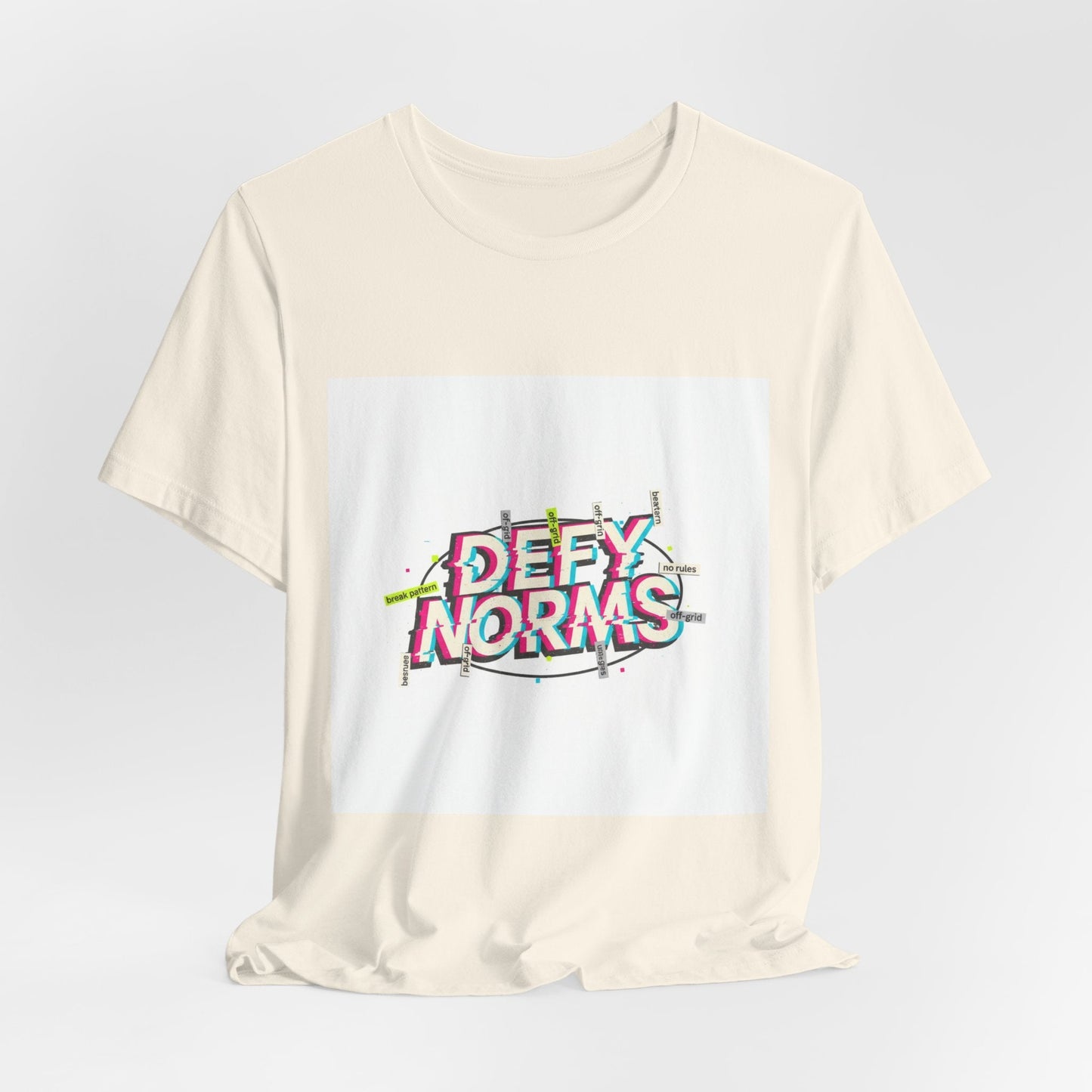 Defy Norms glitch font tee | anti-aesthetic, chaotic design shirt