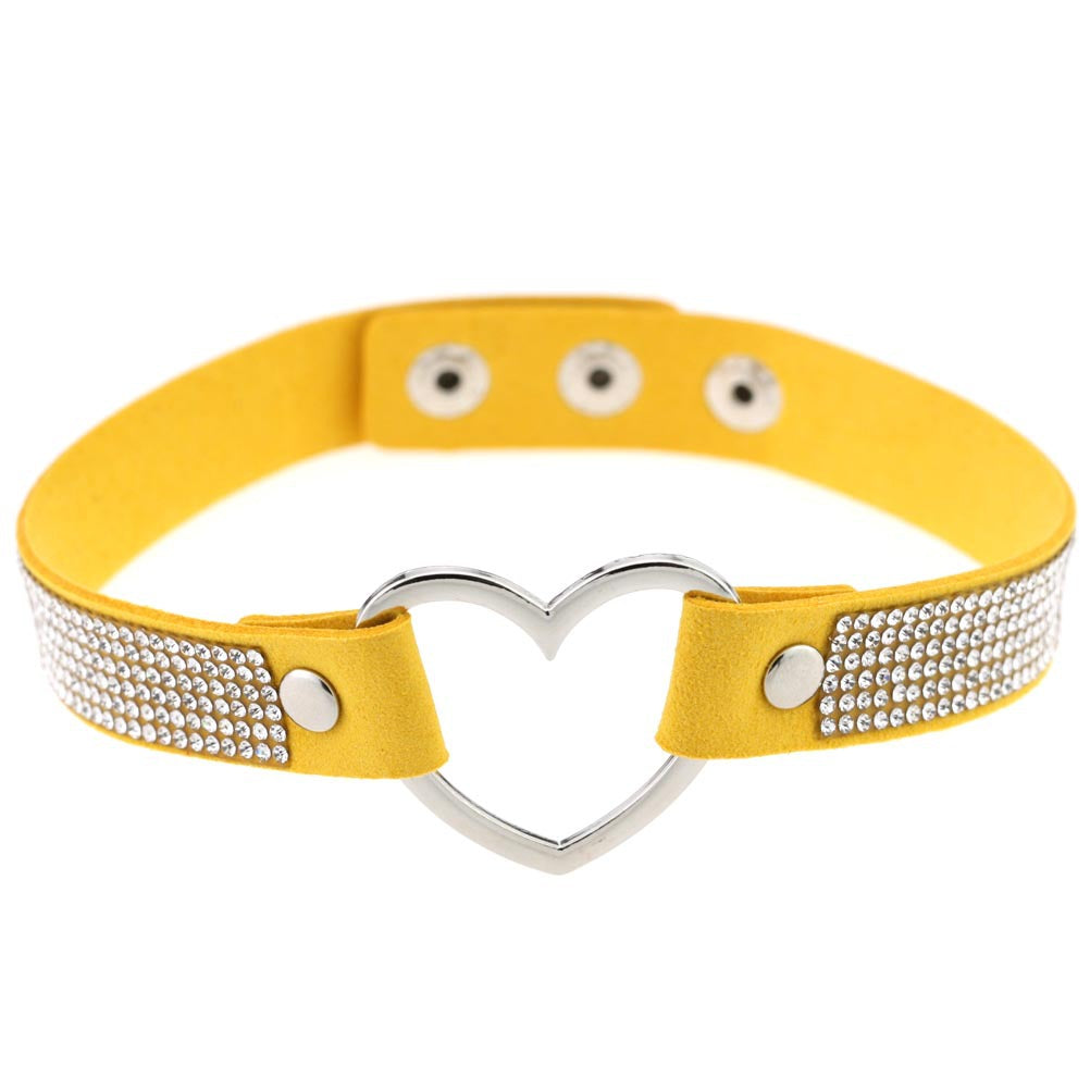Japan's Harajuku Soft Girl Black Rhinestone Peach Heart Love-Shaped Collar Women's Neck Strap Collarbone Necklace Short