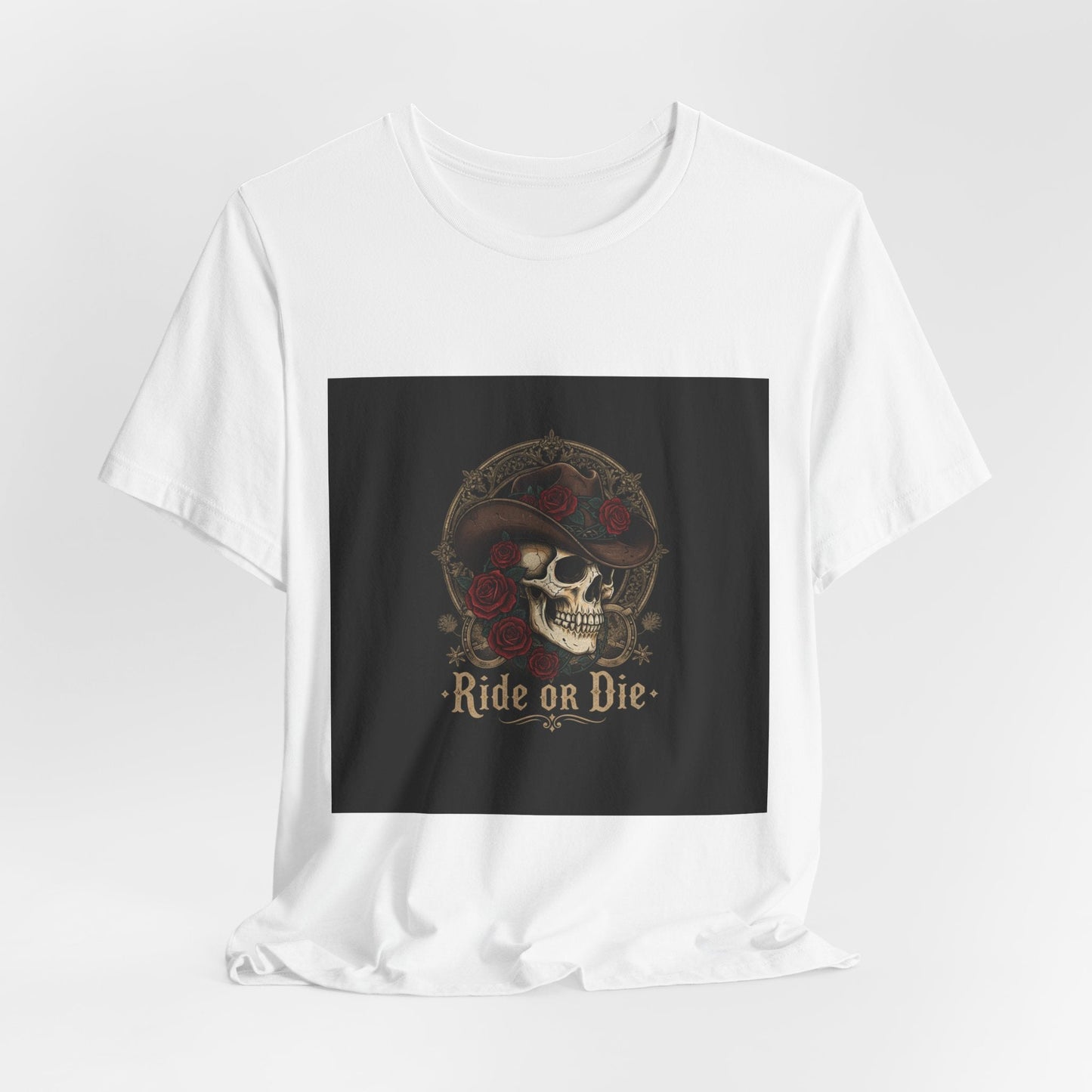 Ride or Die Skull Cowboy Tee | western skull art, gothic Americana