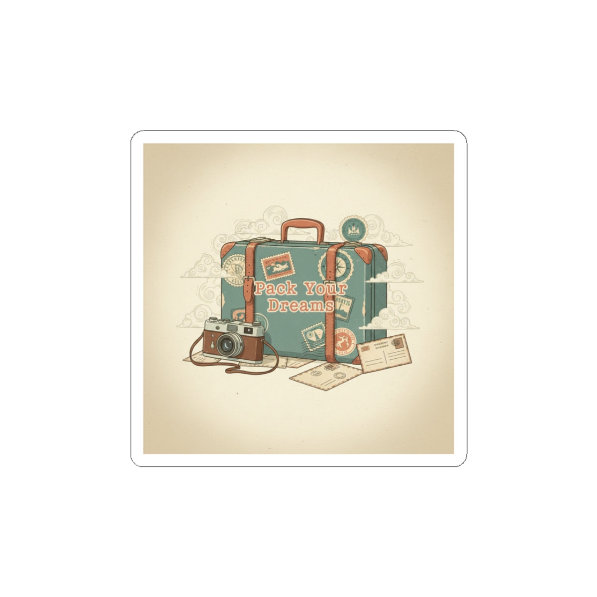Pack Your Dreams suitcase sticker | retro travel stamp, postcard vintage