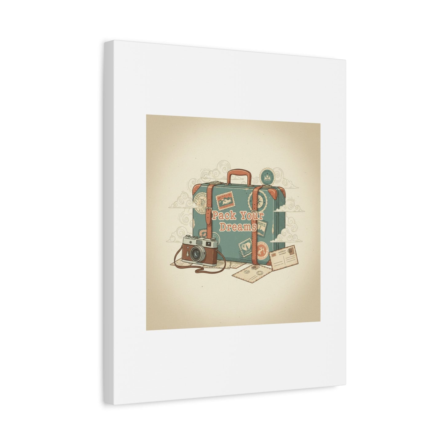 Pack Your Dreams Canvas | Retro Travel Postcard, Wanderlust Passport Stamp Art