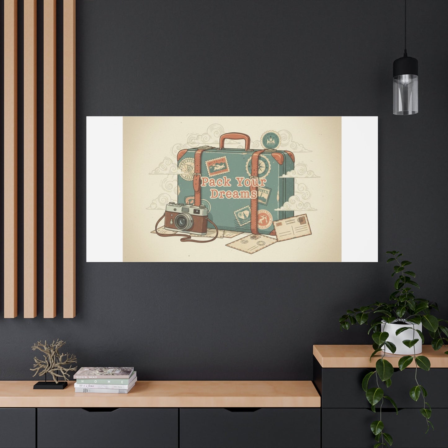 Pack Your Dreams Canvas | Retro Travel Postcard, Wanderlust Passport Stamp Art