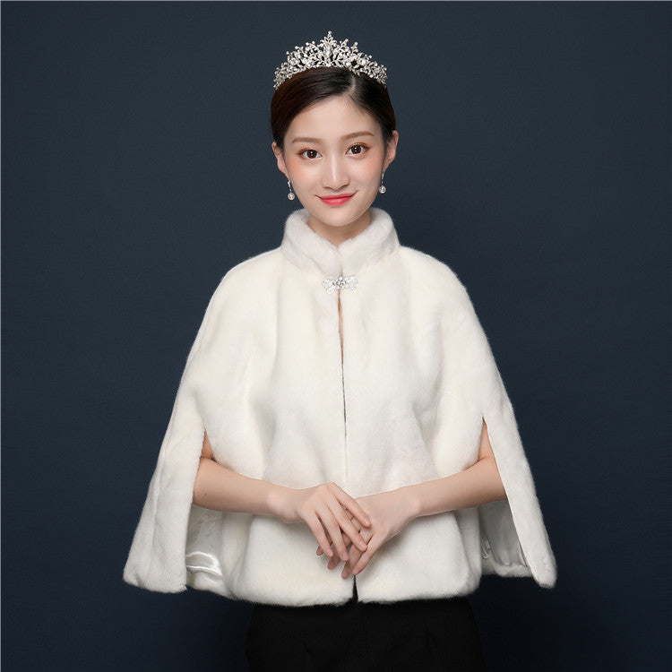 Bride's wedding dress fur shawl women's warm white cloak cheongsam jacket red cloak