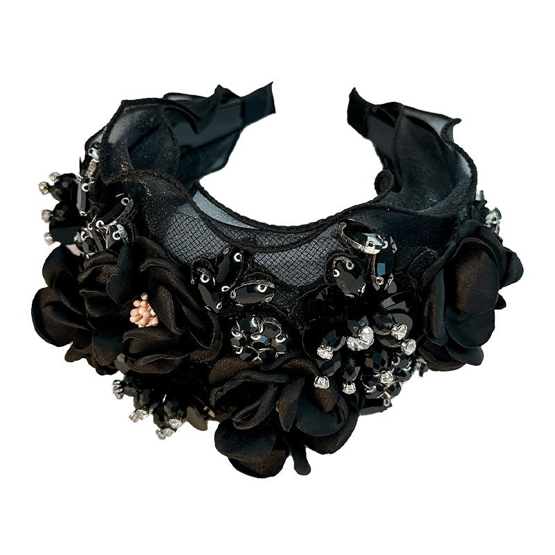 Fabric Flower Heavy Industry Wide Edge Crystal Super Immortal Women's Headband Headwear