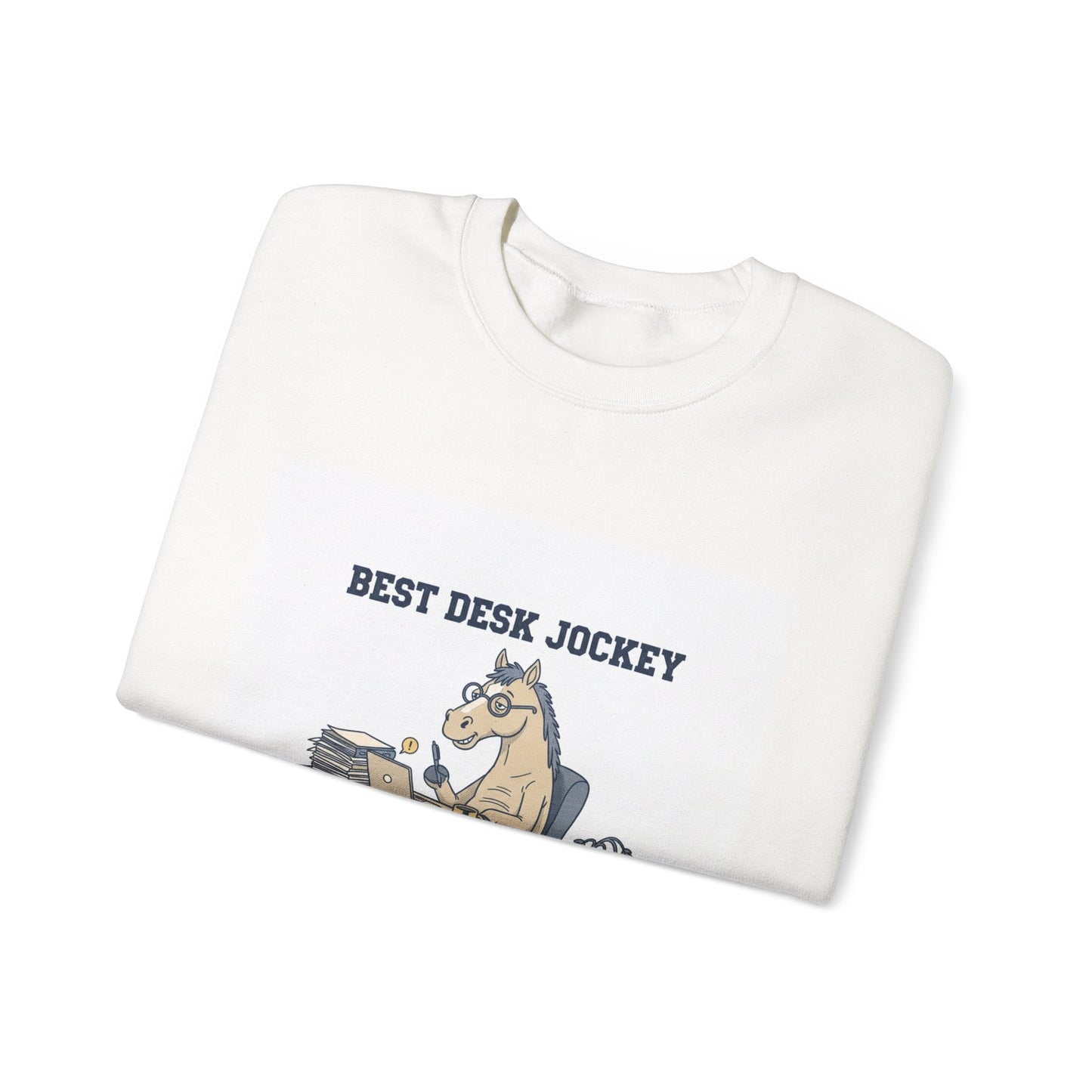Workhorse Desk Jockey Sweatshirt | corporate burnout parody, collegiate horse design