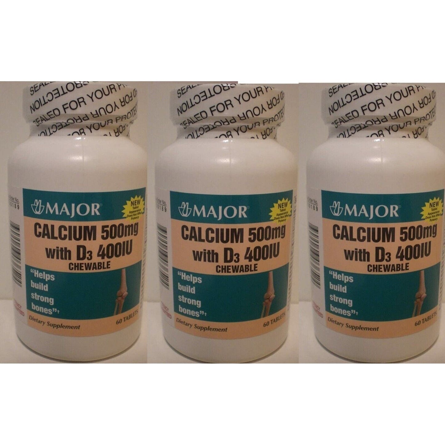 Major® Calcium 500 mg + Vitamin D3 400 IU – Lemon Flavor (3-Pack, 180 Count Total)