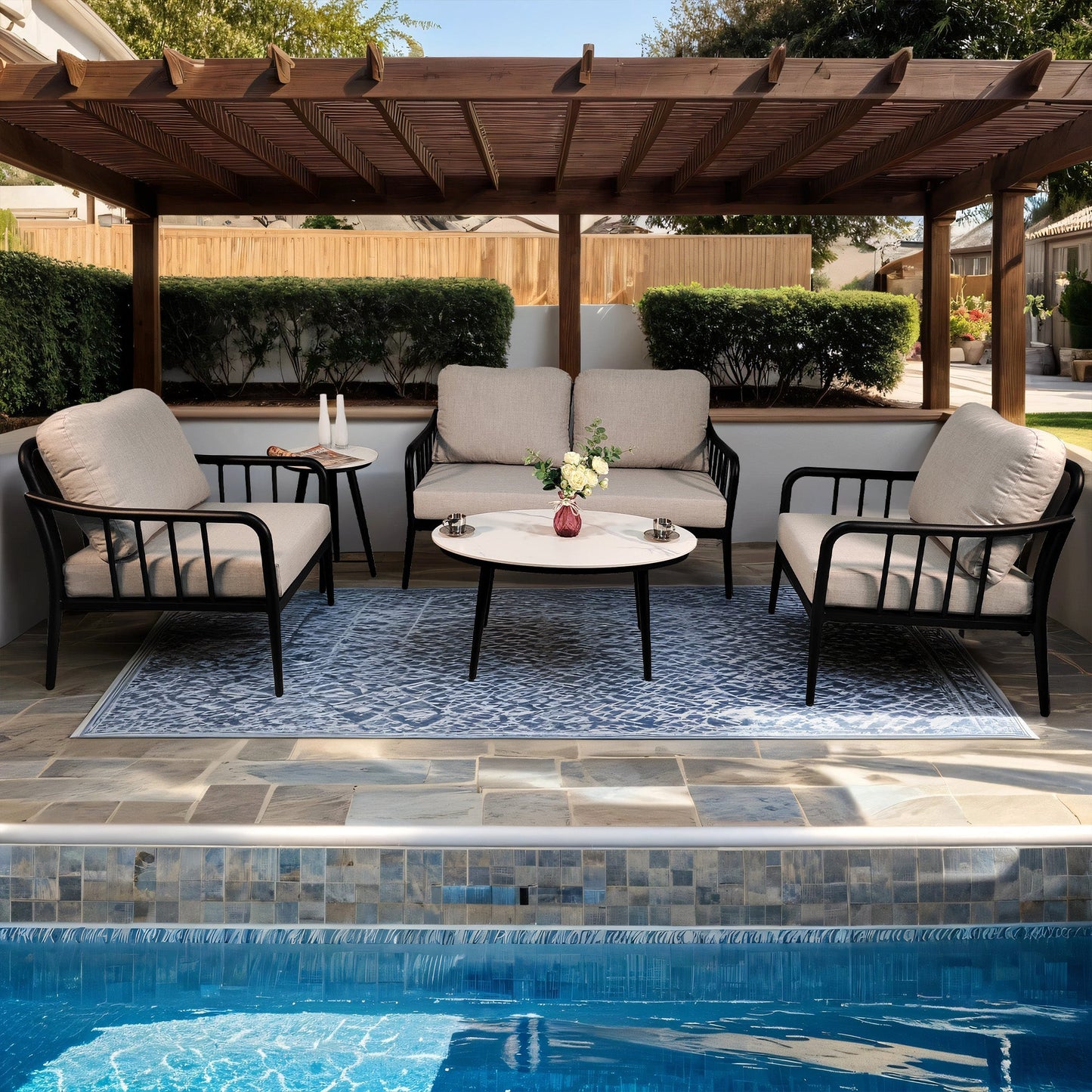 5PC Outdoor Aluminum Patio Furniture Modern Chat Sofa Conversation Set