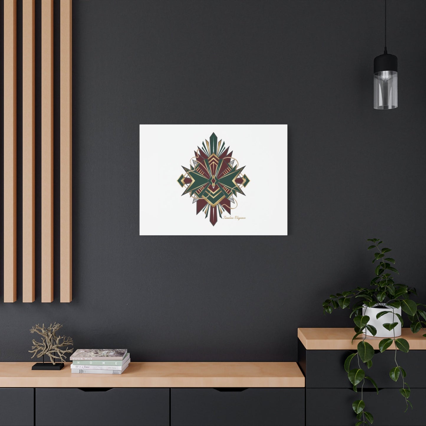 Art Deco geometric brass print Canvas | Neo-Deco chrome & gold fan motif