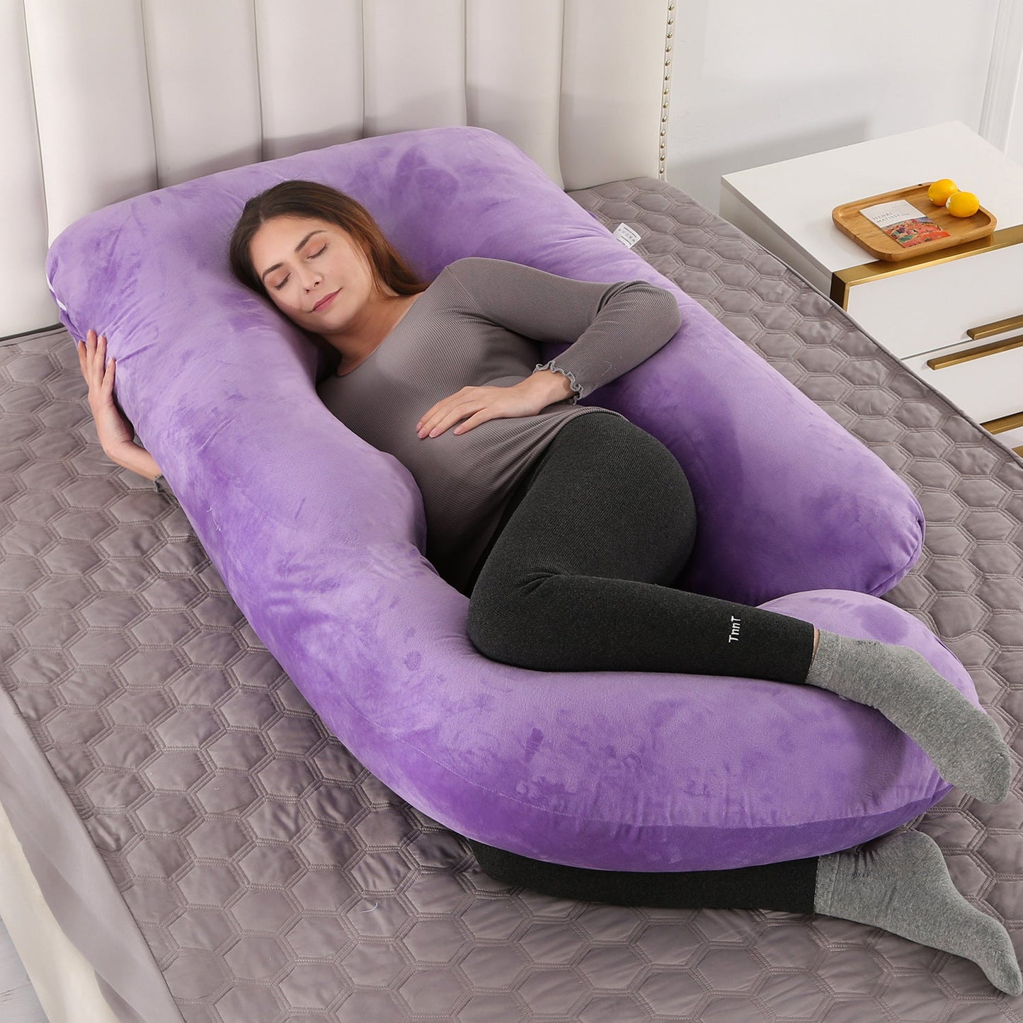Pillow Lying On The Side With Detachable Crystal Velvet G-shaped Waist Pillow