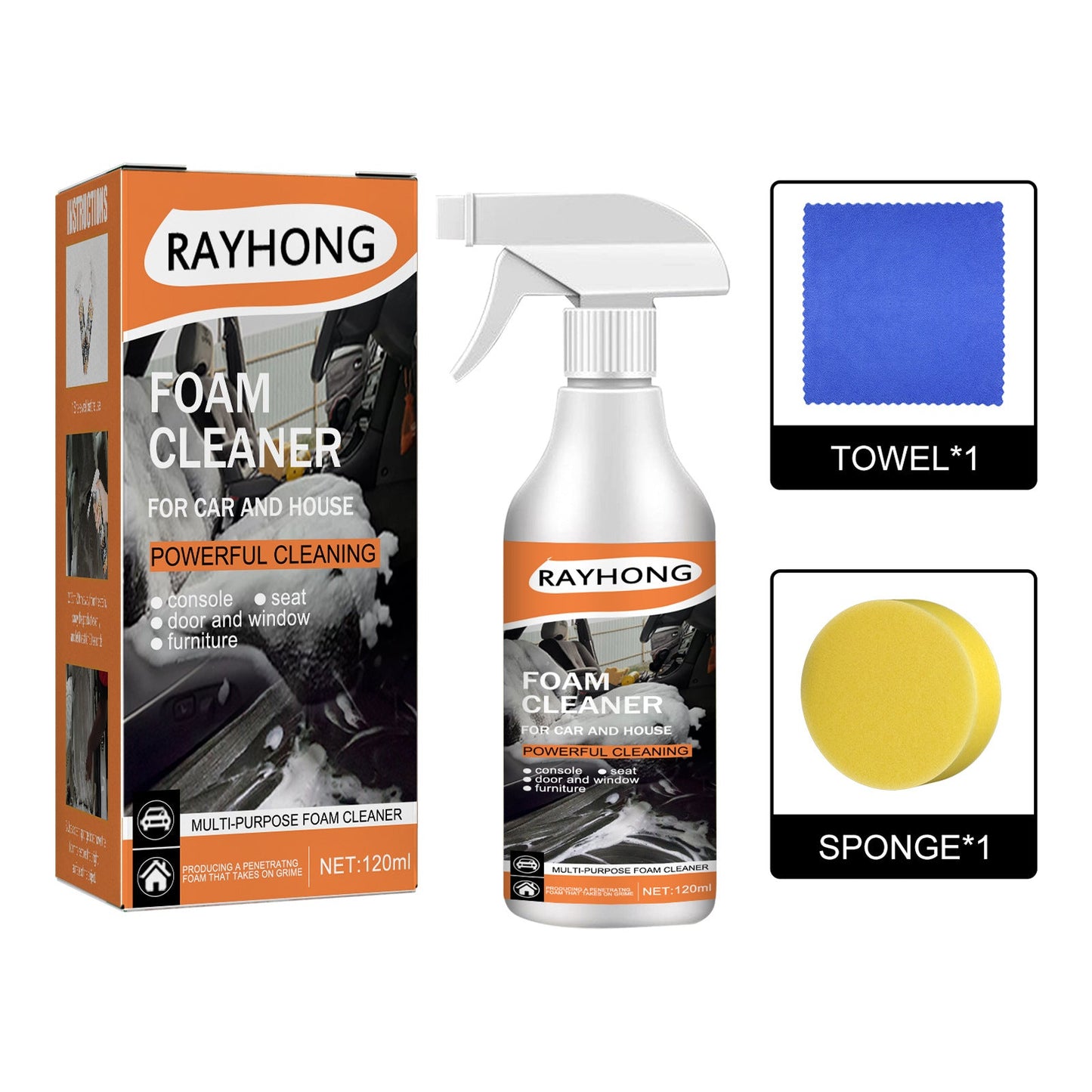 Multi-Purpose Foam Cleaner For Cars, Interior Steering Wheel Plastic Fabric Seat Stain Cleaner