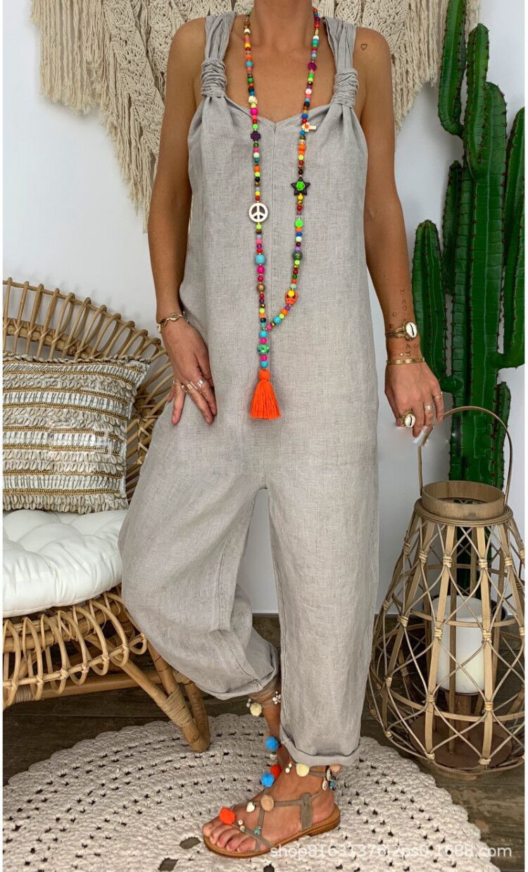 Loose Casual Women's Plus Size Linen Suspenders Pants