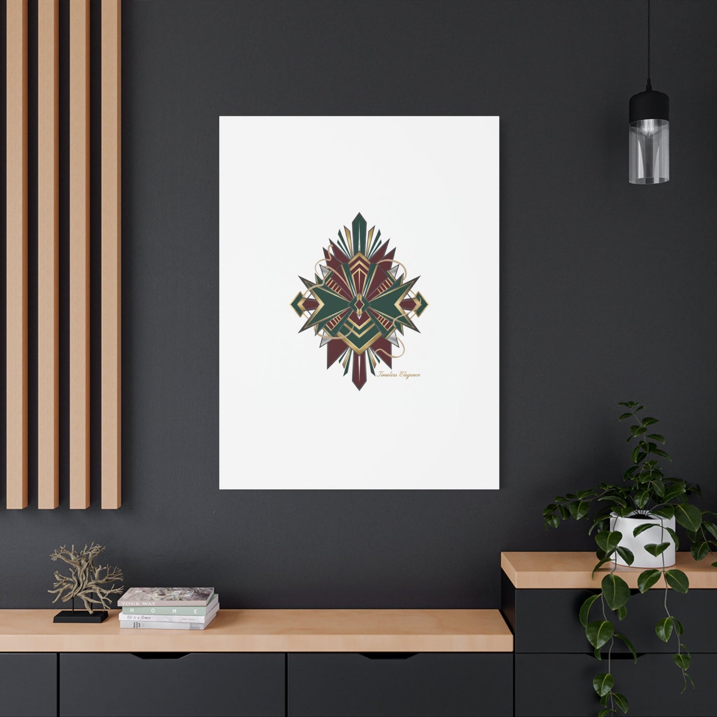 Art Deco geometric brass print Canvas | Neo-Deco chrome & gold fan motif