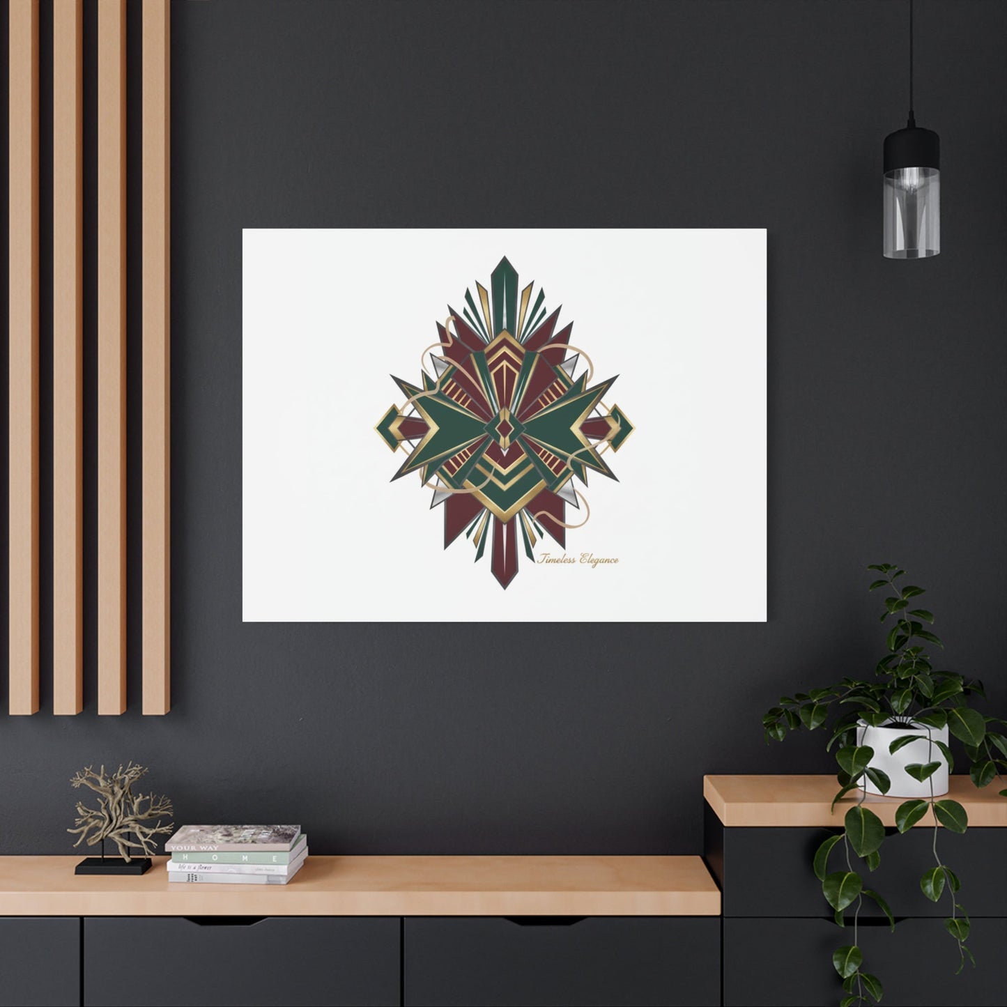Art Deco geometric brass print Canvas | Neo-Deco chrome & gold fan motif