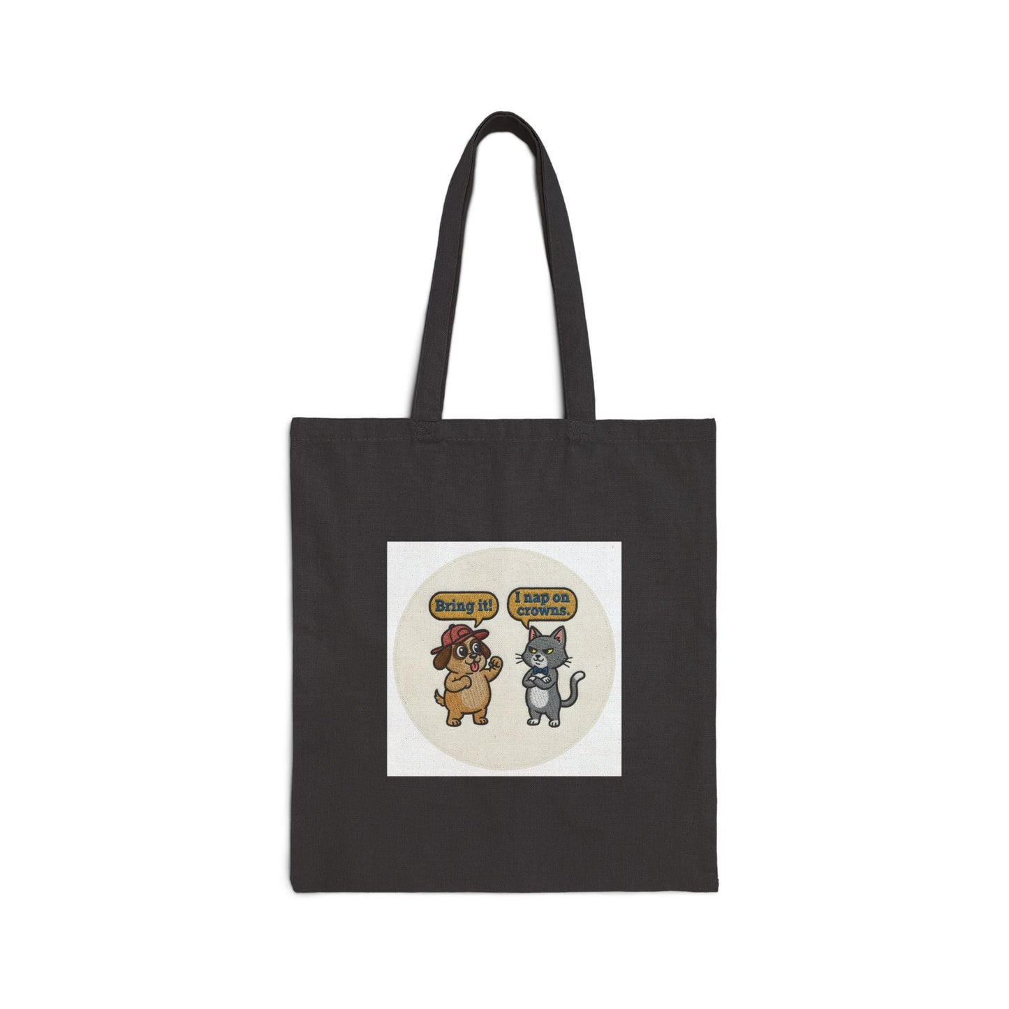 Funny Cat vs Dog Cotton Canvas Tote Bag — Cute Pet Rivalry Design
