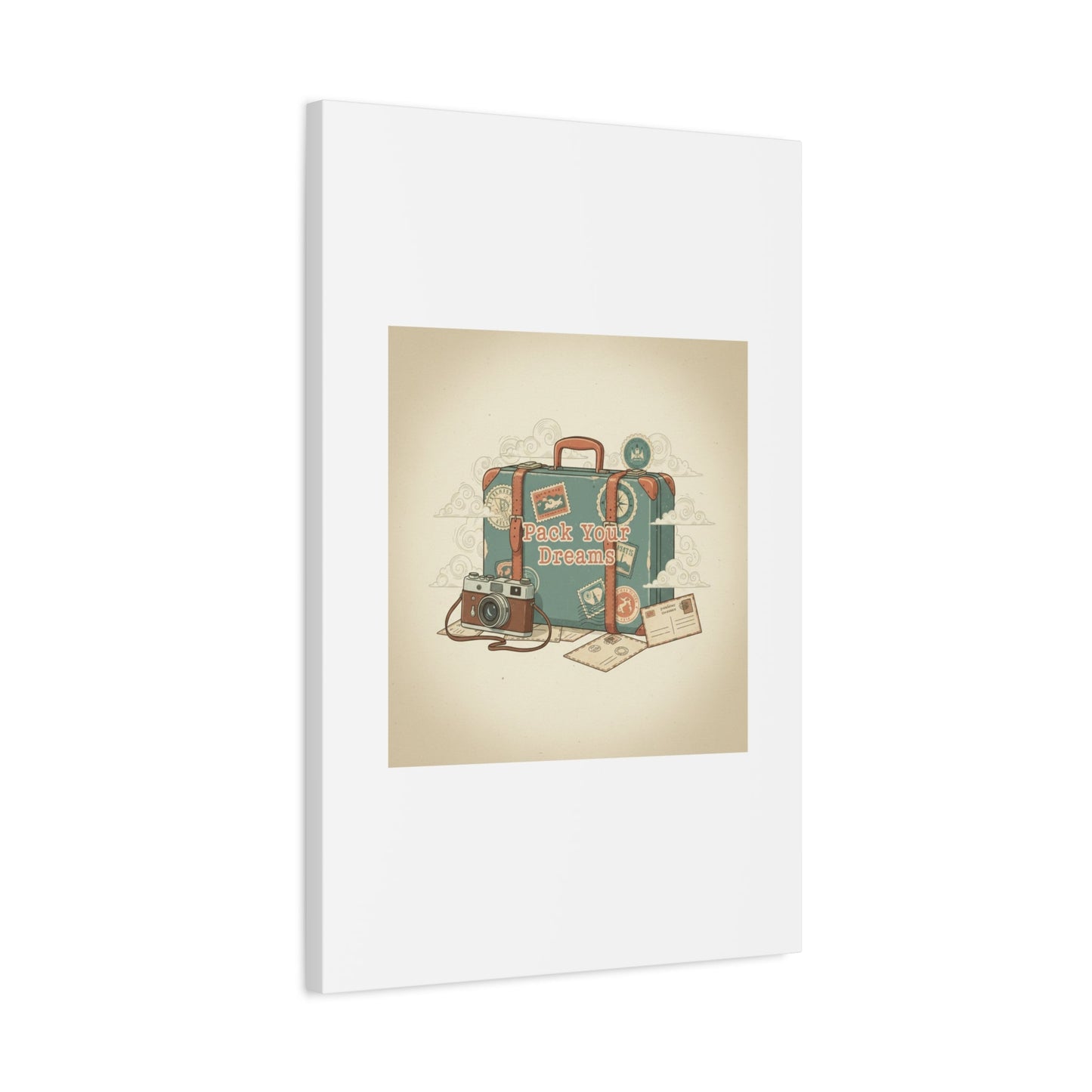 Pack Your Dreams Canvas | Retro Travel Postcard, Wanderlust Passport Stamp Art
