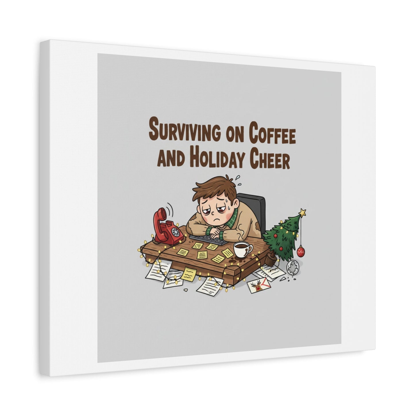 Surviving on Coffee and Holiday Cheer Canvas | Holiday Burnout, Festive But Tired