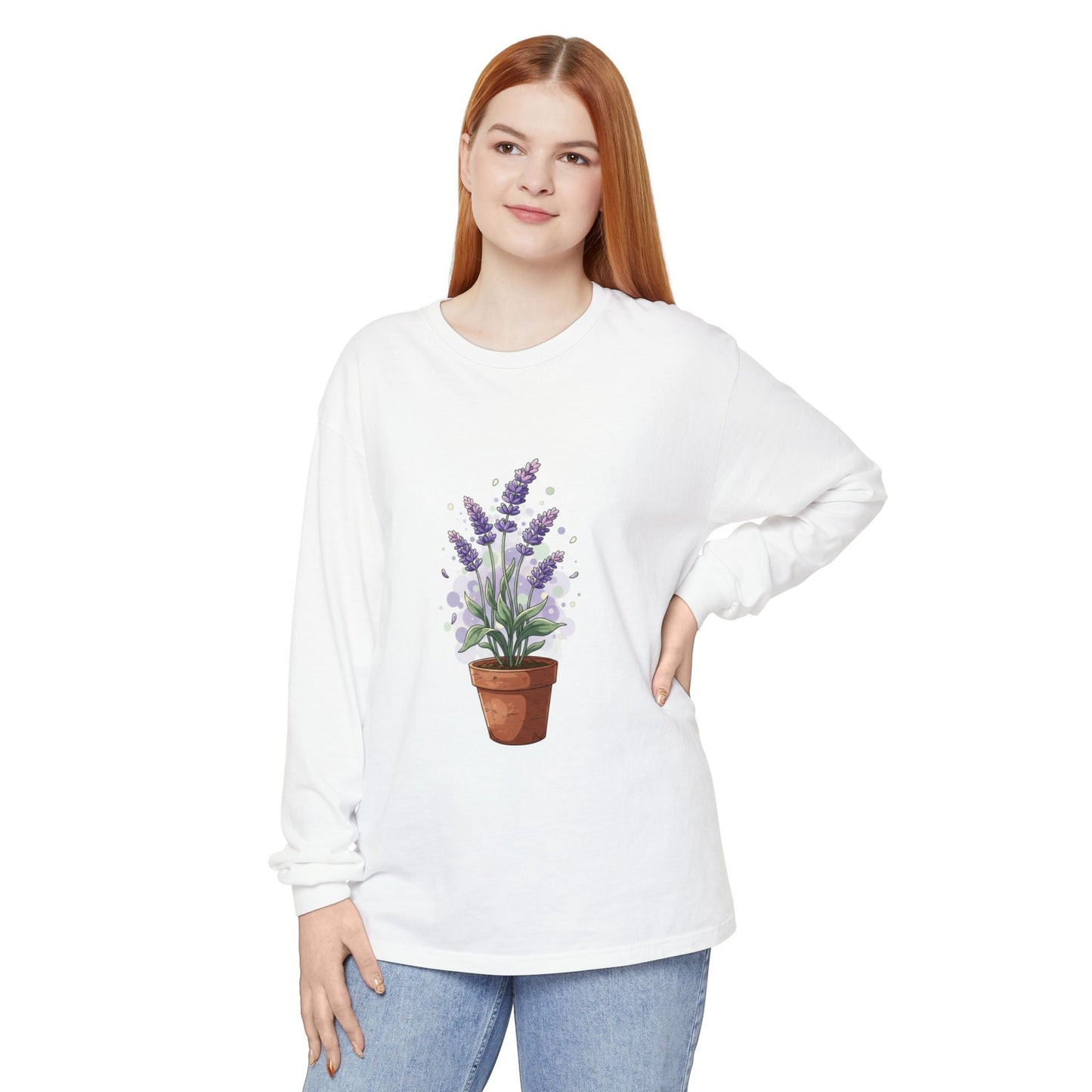 Lavender Potted Plant Long Sleeve Tee — Floral Botanical Shirt