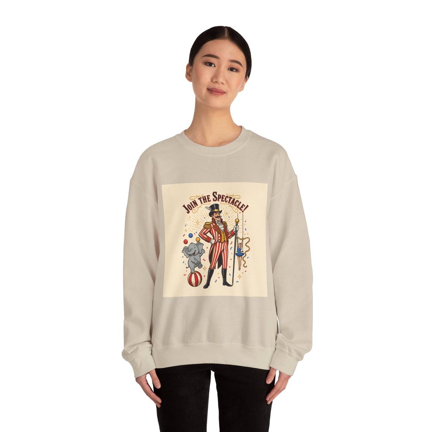 Join the Spectacle Circus Art Print Crewneck Sweatshirt | Vintage Carnival Design, Camp Circus Aesthetic