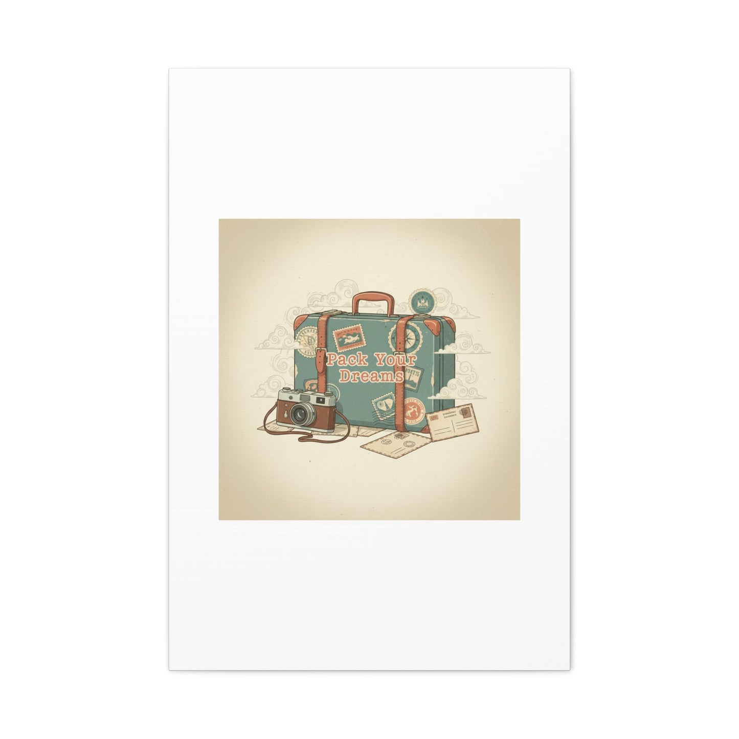 Pack Your Dreams Canvas | Retro Travel Postcard, Wanderlust Passport Stamp Art