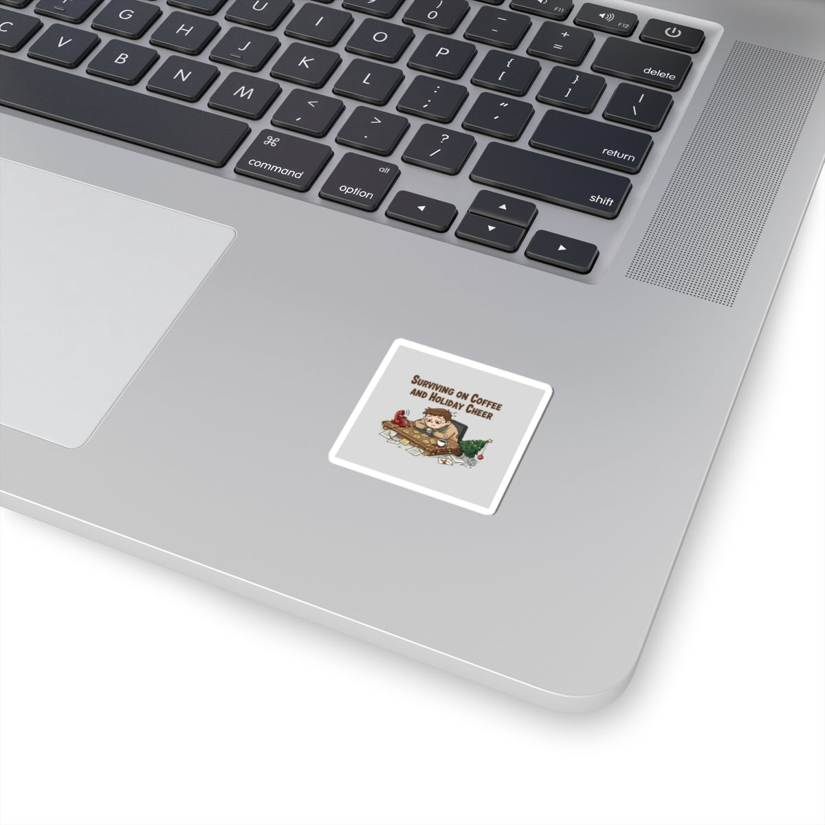 Surviving on Coffee and Holiday Cheer Sticker | Holiday Burnout Meme, festive but tired
