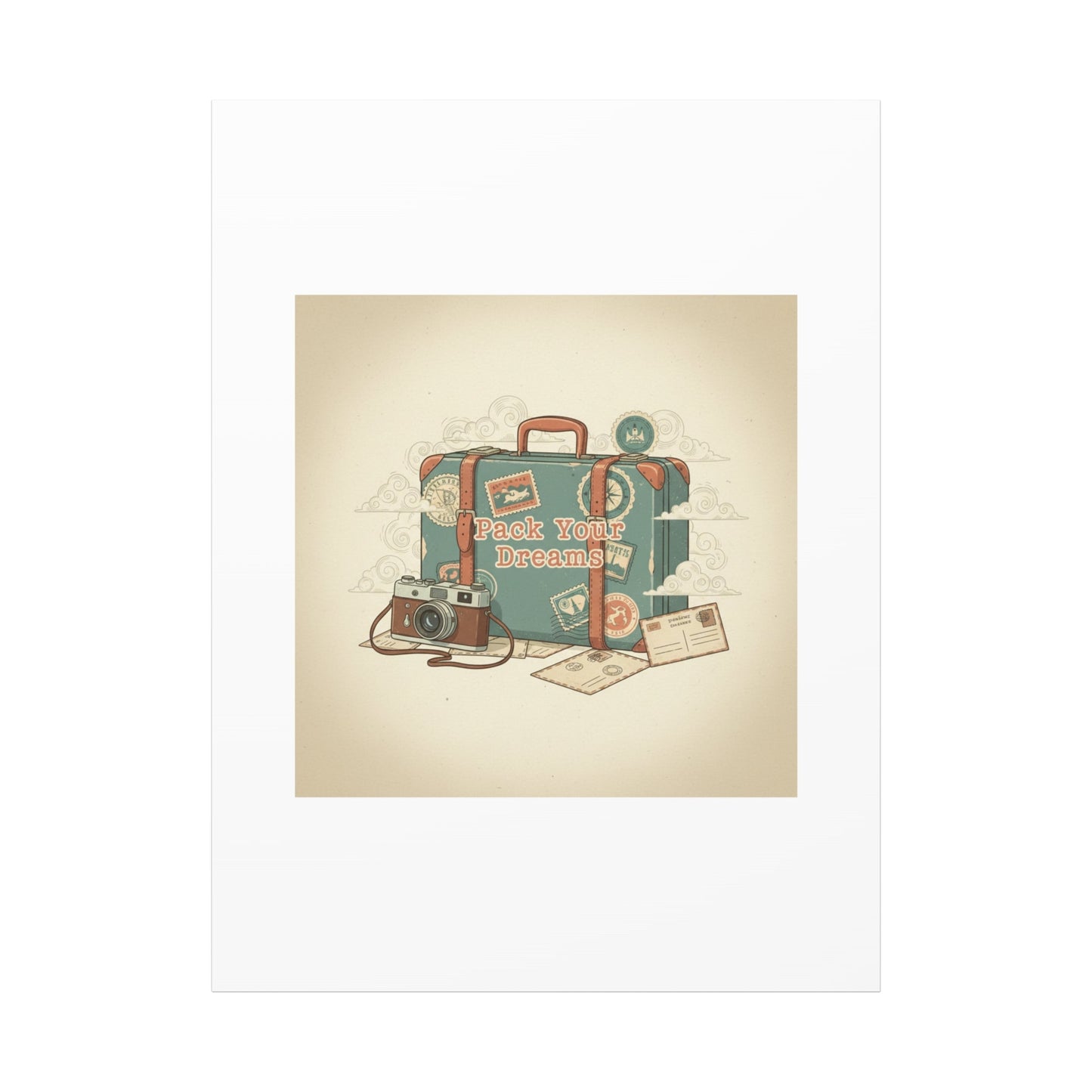 Pack Your Dreams Canvas | Retro Travel Postcard, Wanderlust Passport Stamp Art